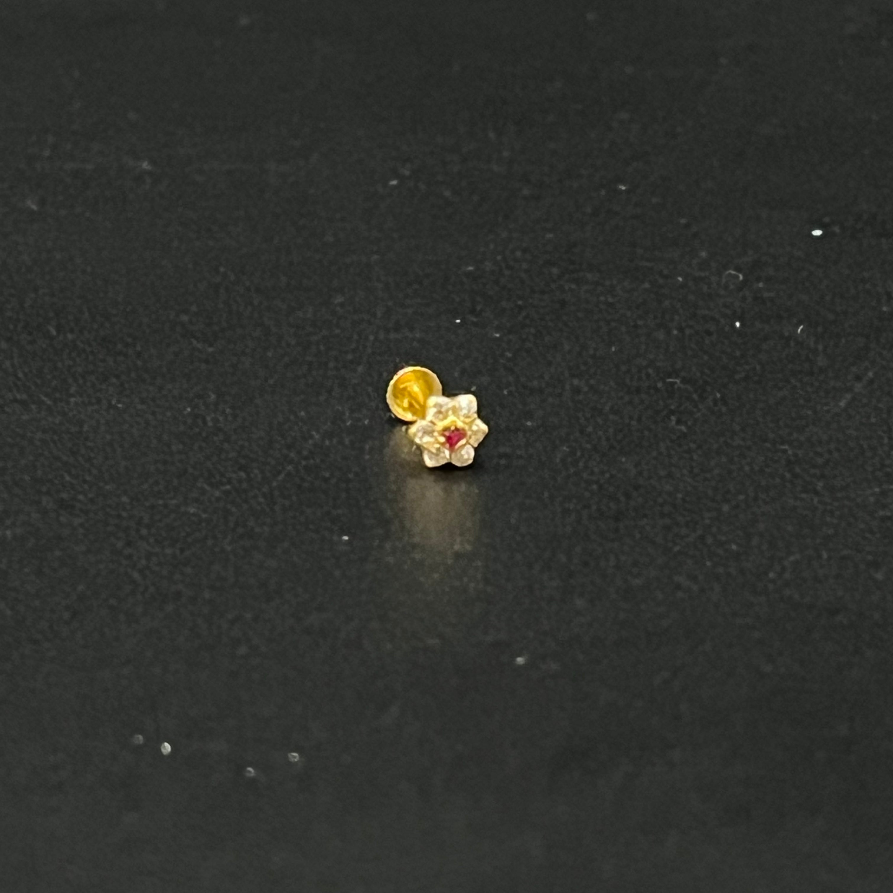 Gold Nosepin White & Red Stone