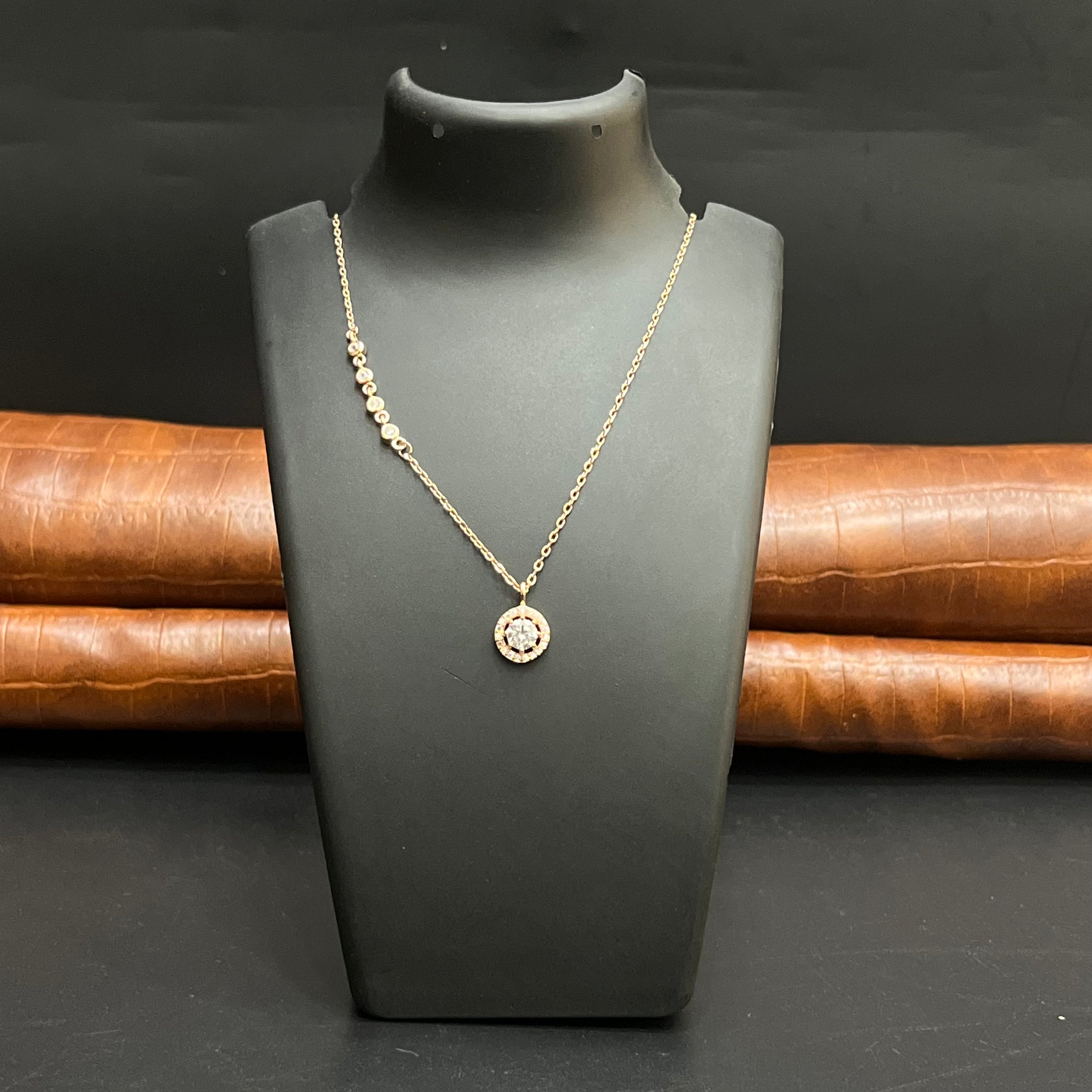 Silver Ladies Pendant Chain Classic Round Halo Elegance Rose Gold 925