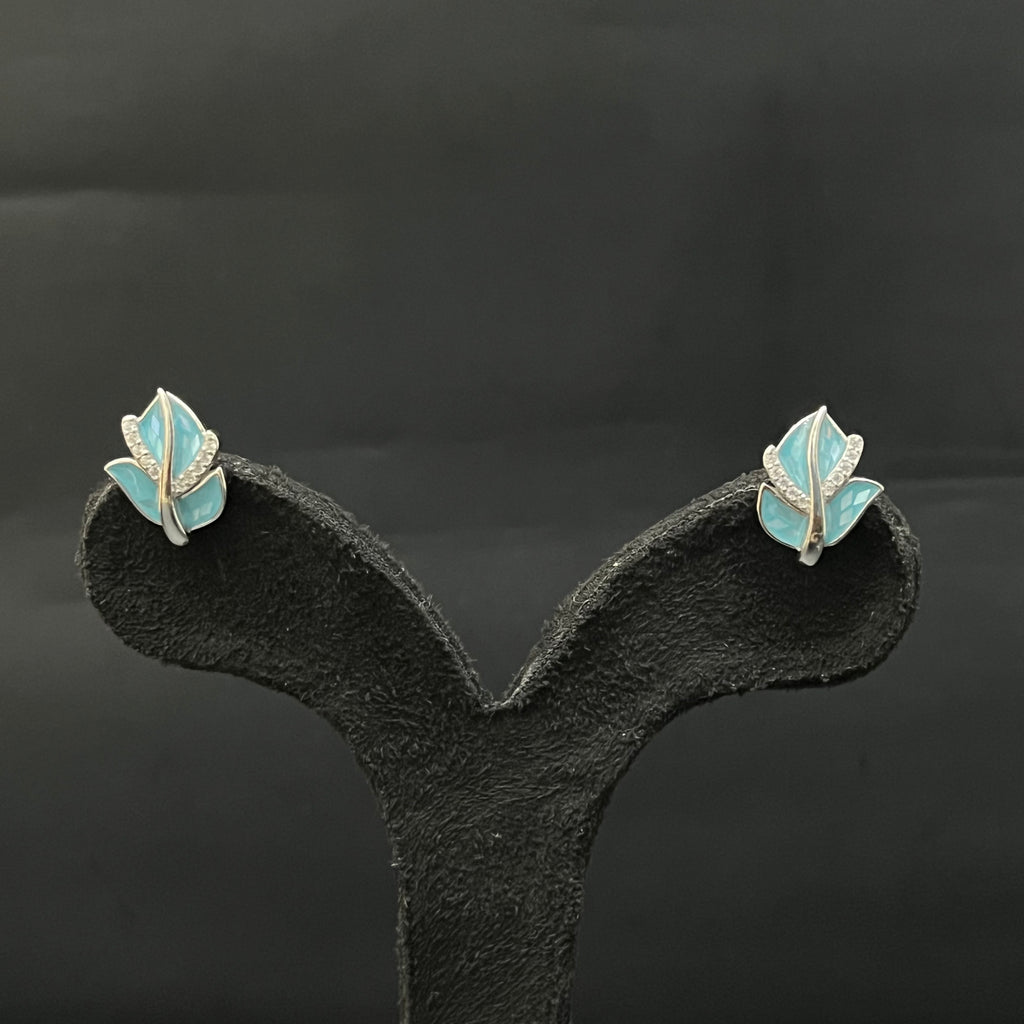 Silver Ladies Pendant Chain Leaf Blue