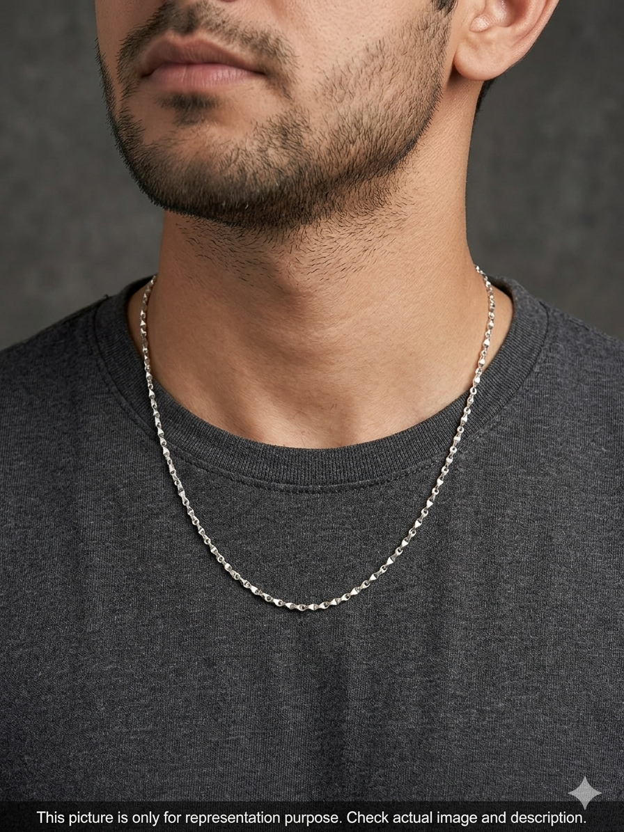 Silver Mens Chain Bullet  Zig Zag Cut