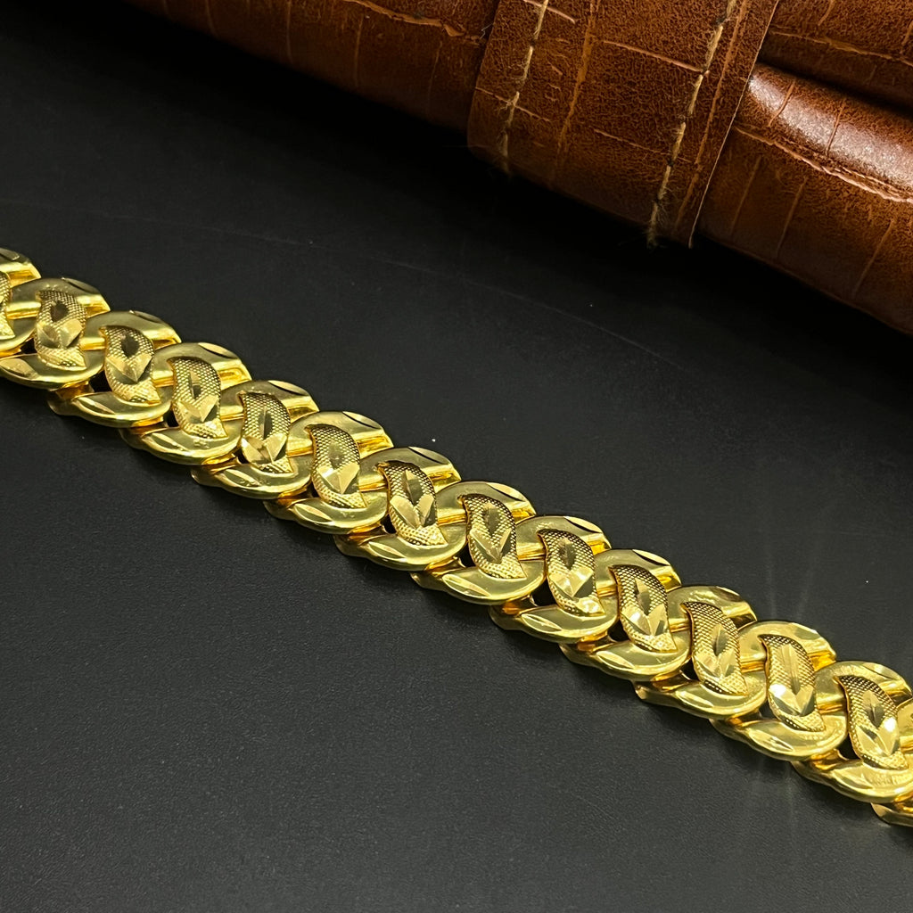 Silver Mens Bracelet Classic Sculpted Leaf Gold Finish 925