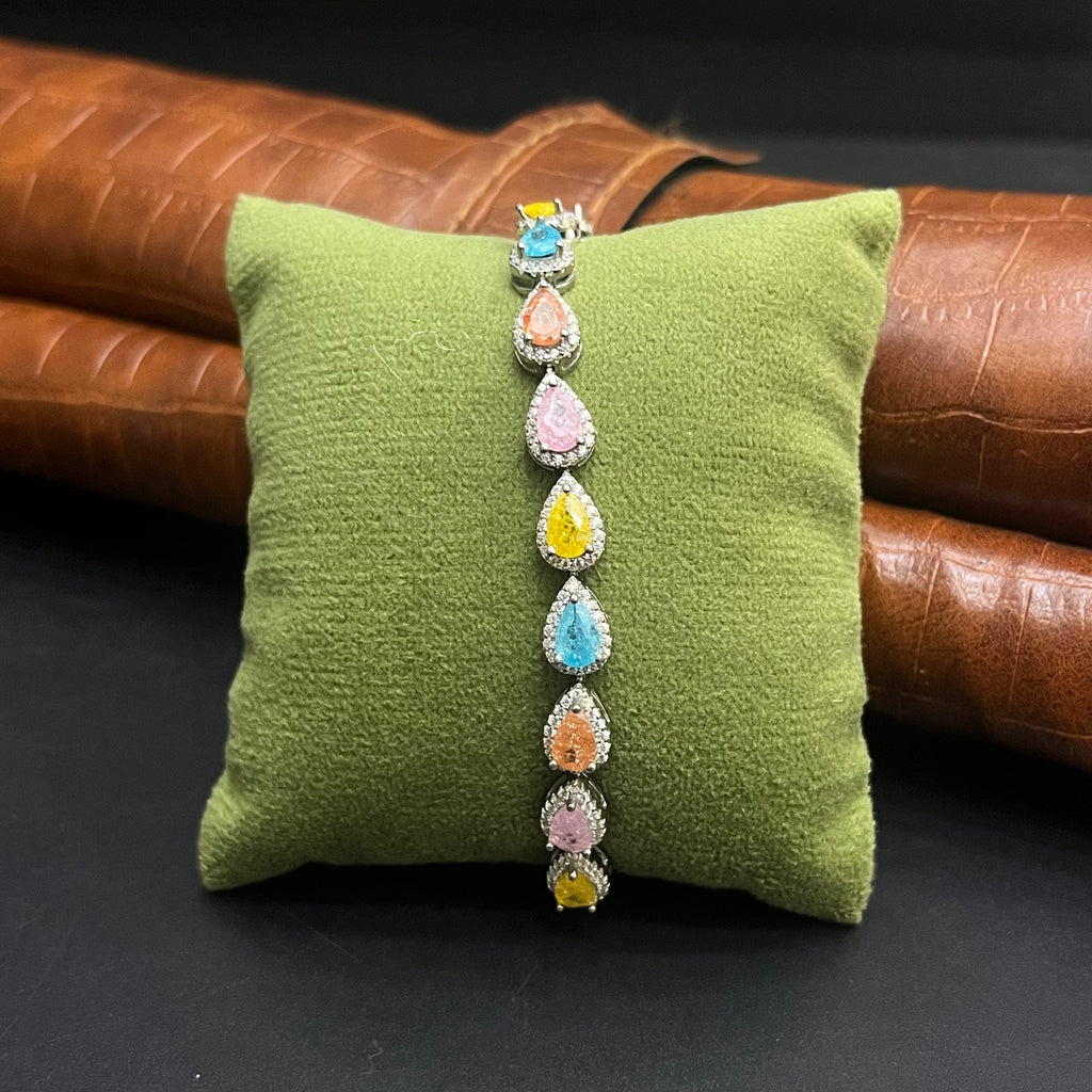 Silver Ladies Bracelet Rainbow Crystal Oval Link M01 925