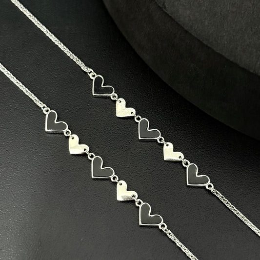 Silver Ladies Anklet_Black & White Strings Of Heart