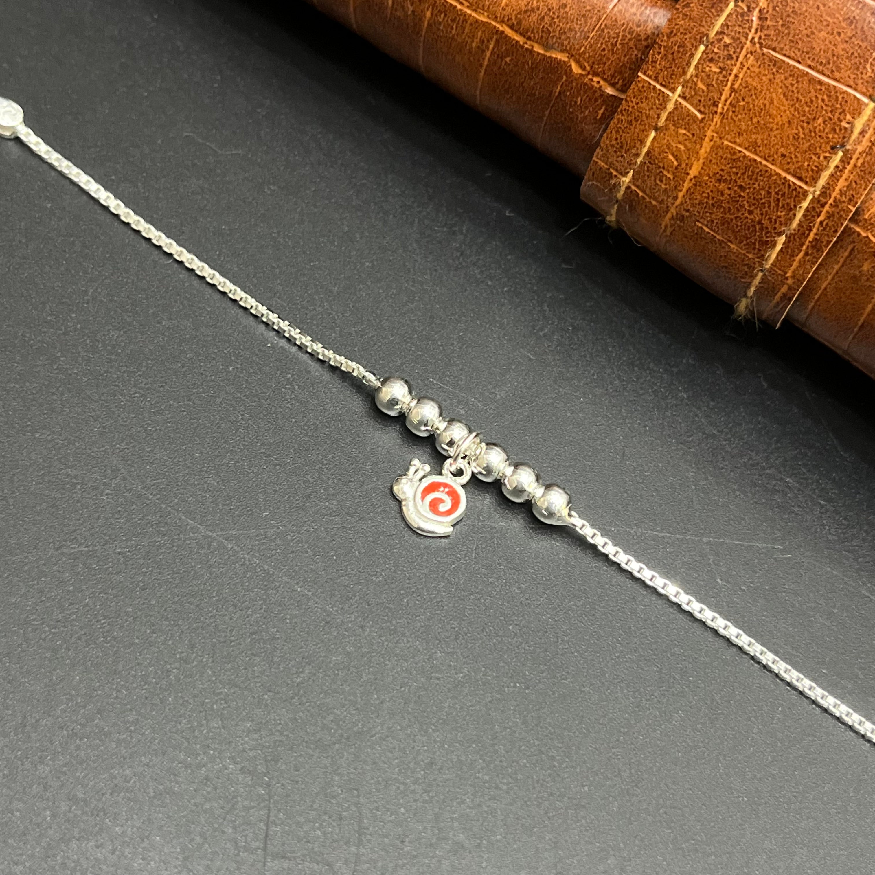 Silver Customised Kids Bracelet Royal Red Swirl Charms 925