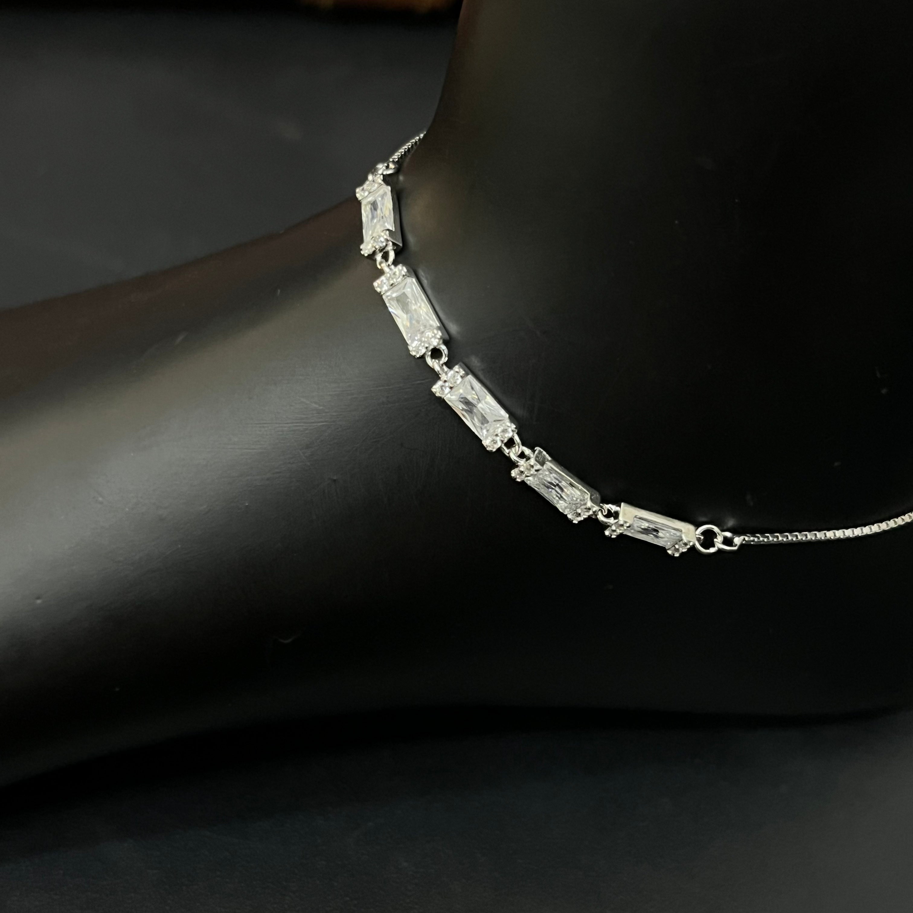 Silver Ladies Anklet Bricks Crystal Rosegold 925