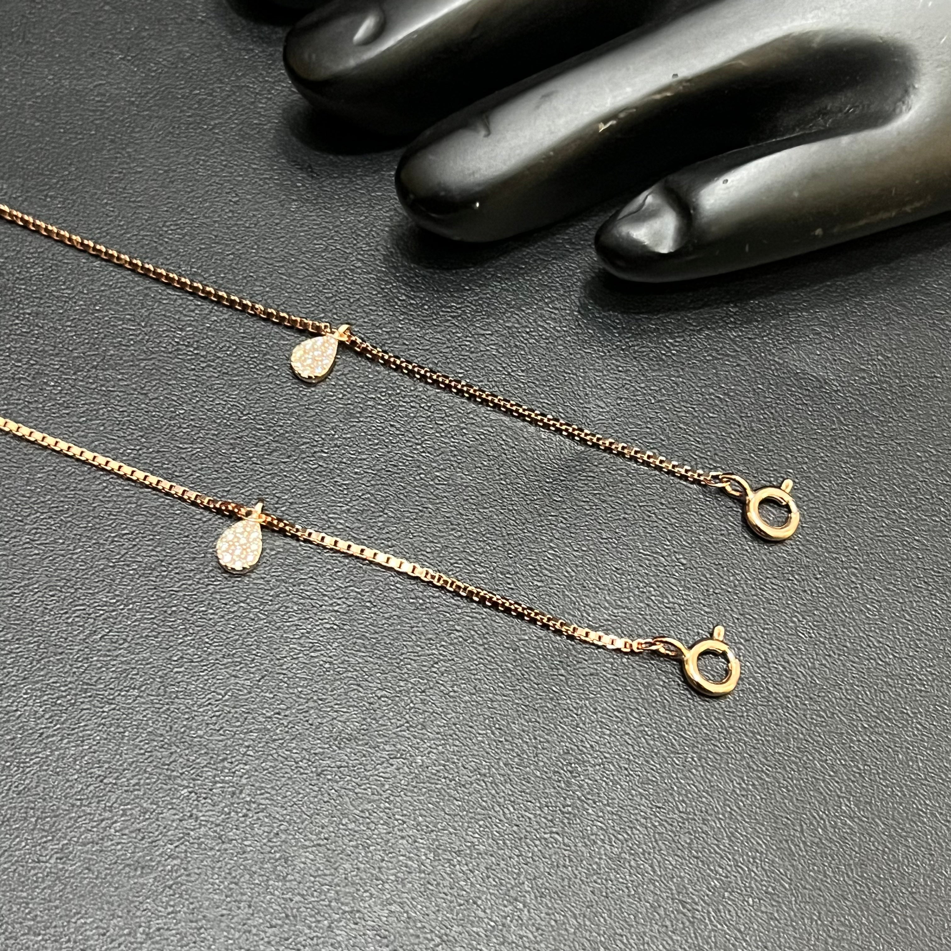 Silver Ladies Anklet Luna Drop Rose Gold M01 925