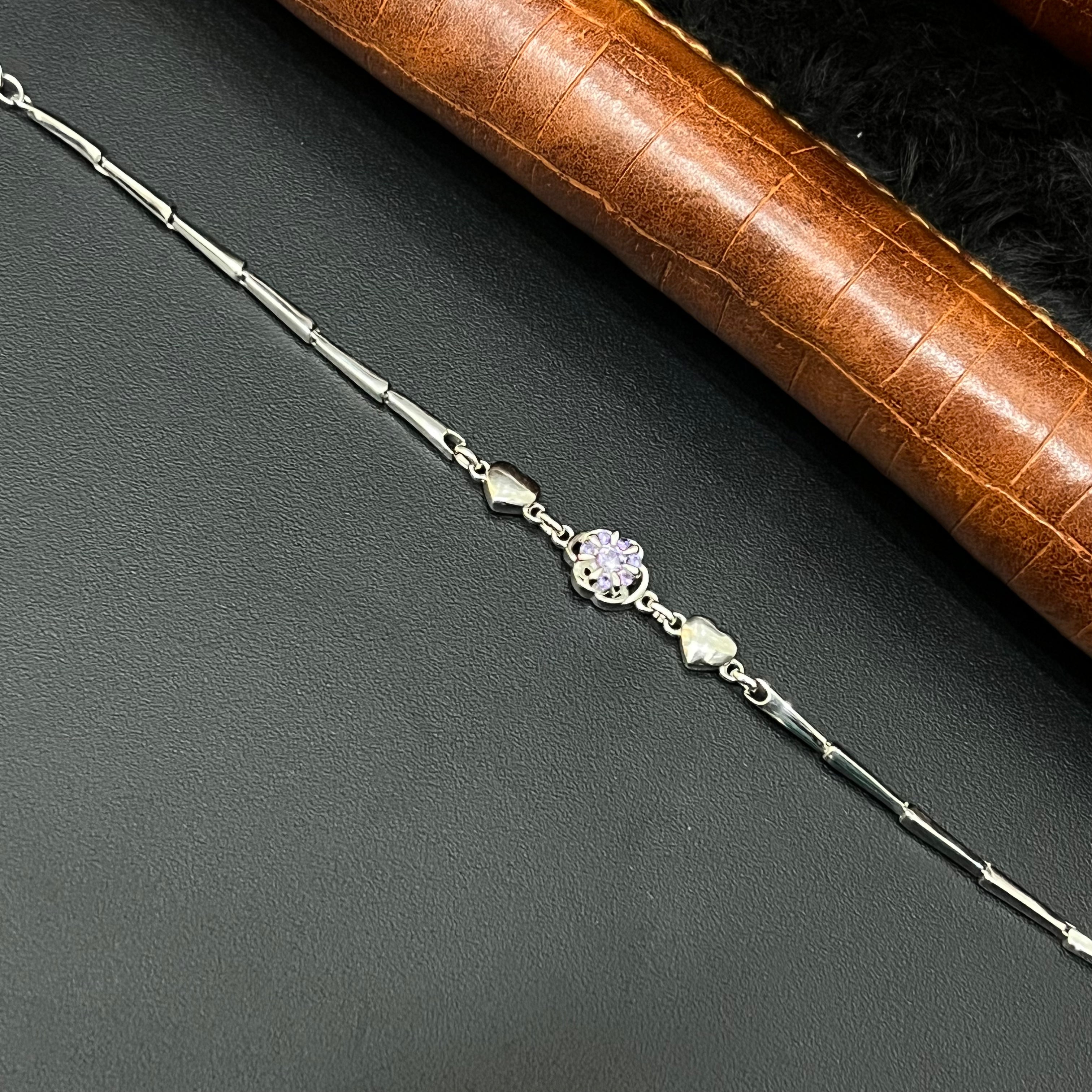 Silver Ladies Bracelet White Stone