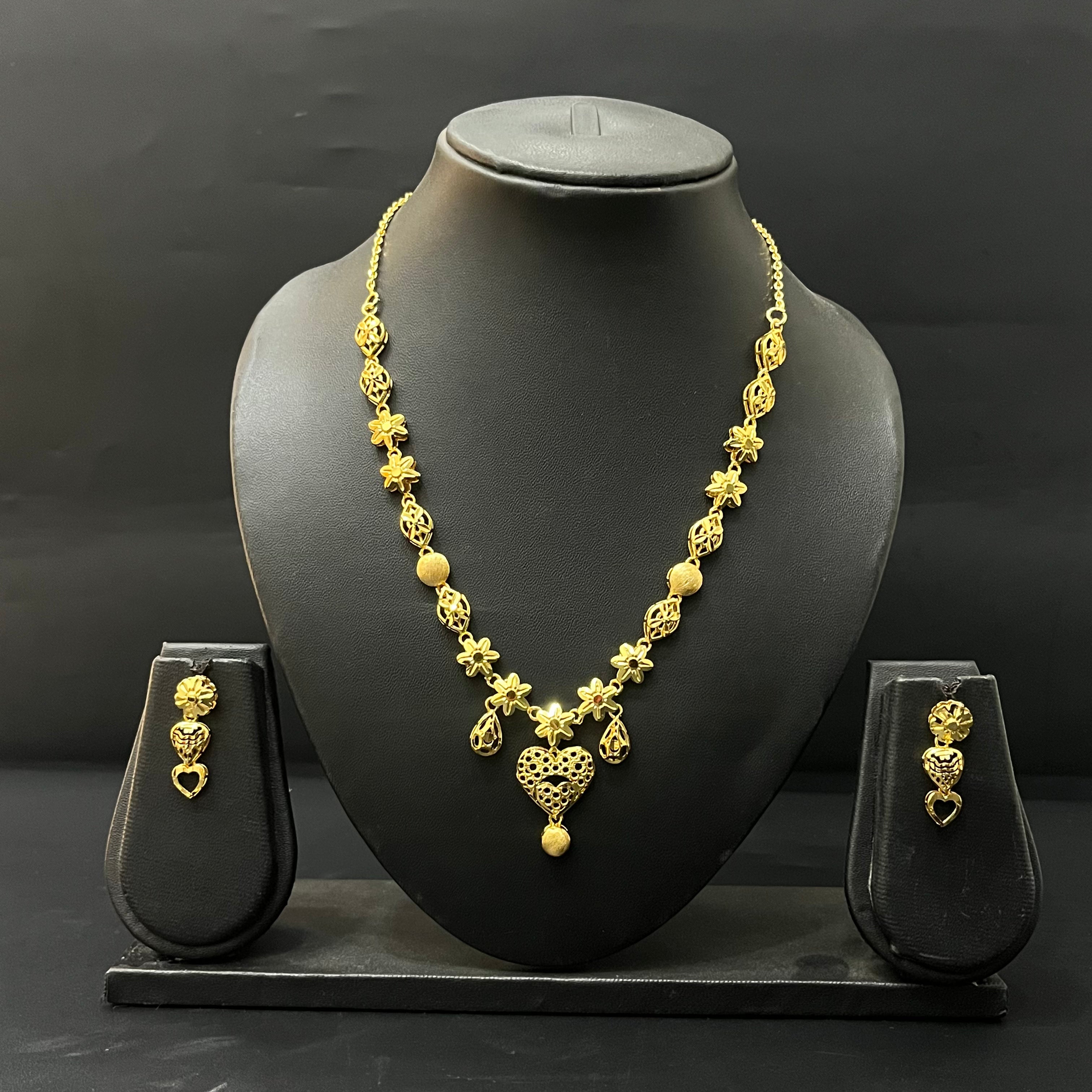 Silver Necklace & Stud Set Gold Finished Turkey Design