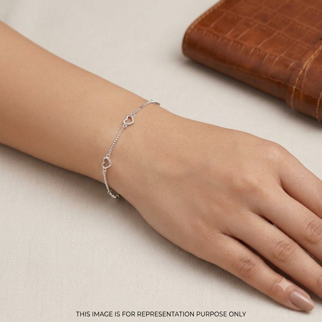 Silver Ladies Bracelet Five Heart Shape 925