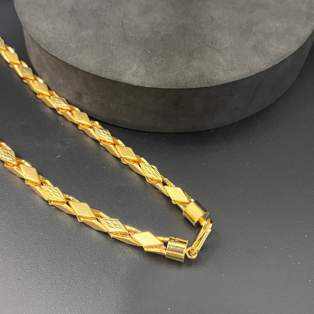 Silver Mens Chain Kathli Diamond Cut Link Lock Gold FInish 925