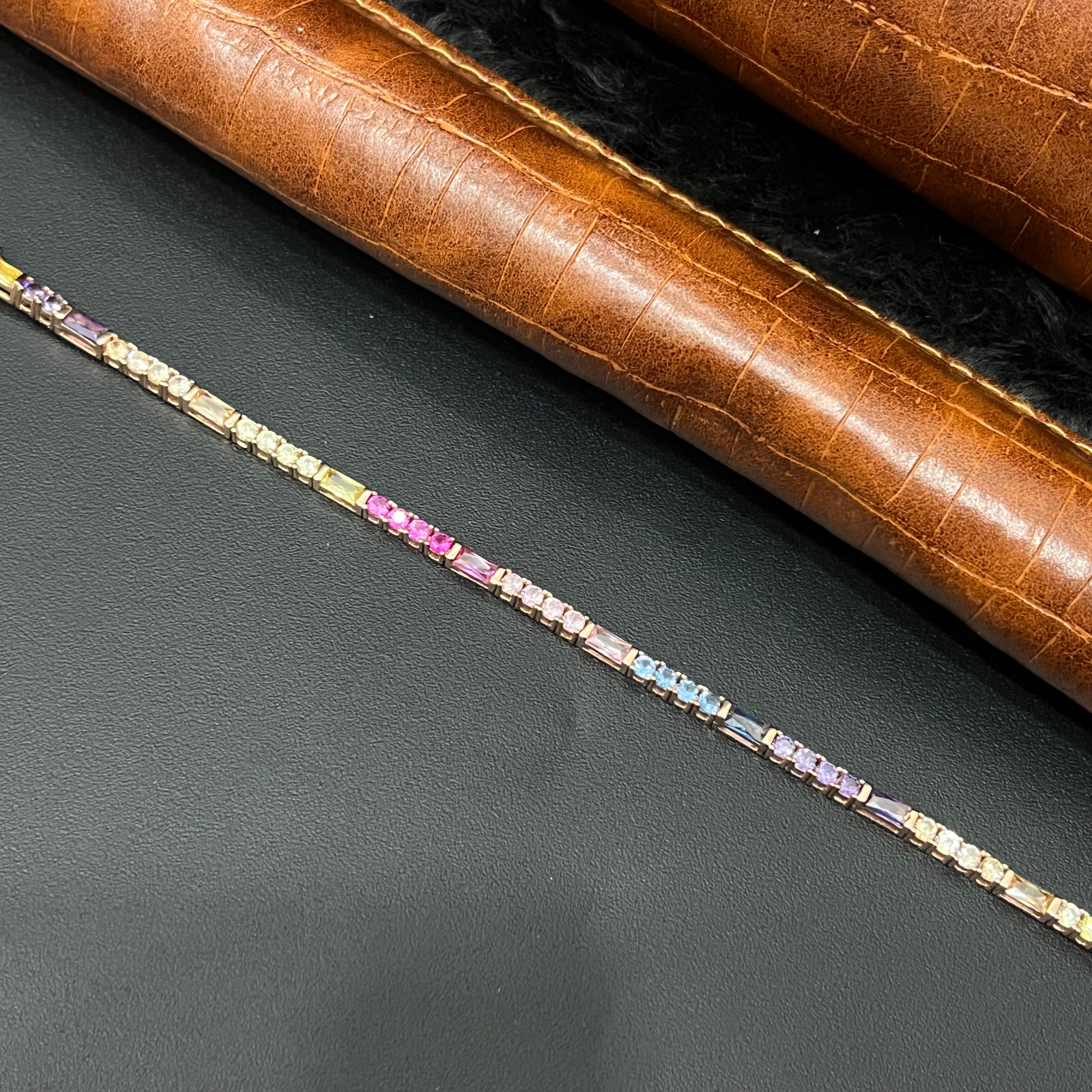 Silver Ladies Bracelet Multi Color Stones RG