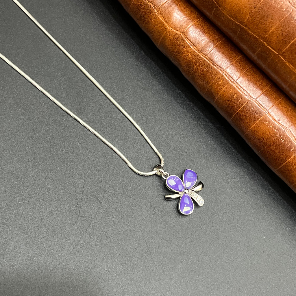 Silver Ladies Pendant Royal Purple Floral Charm 925