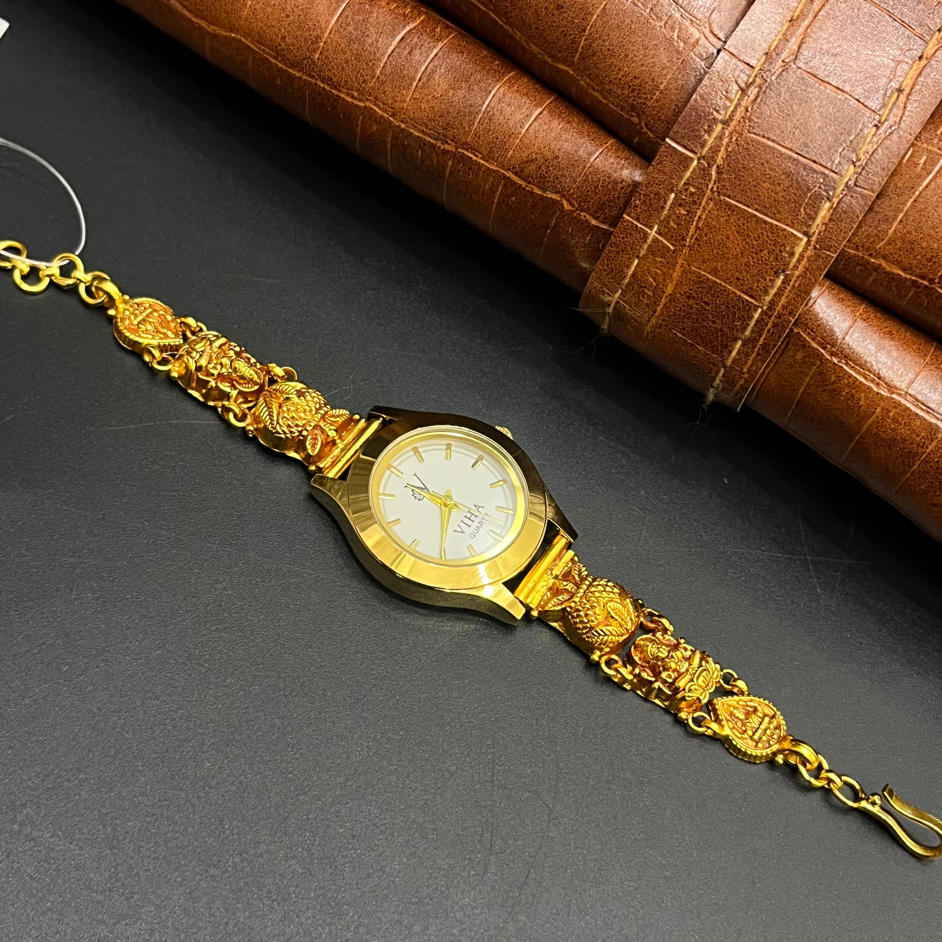 Silver Ladies Watch Antique Lakshmi Kalash Heritage Coin Gold Finish 925
