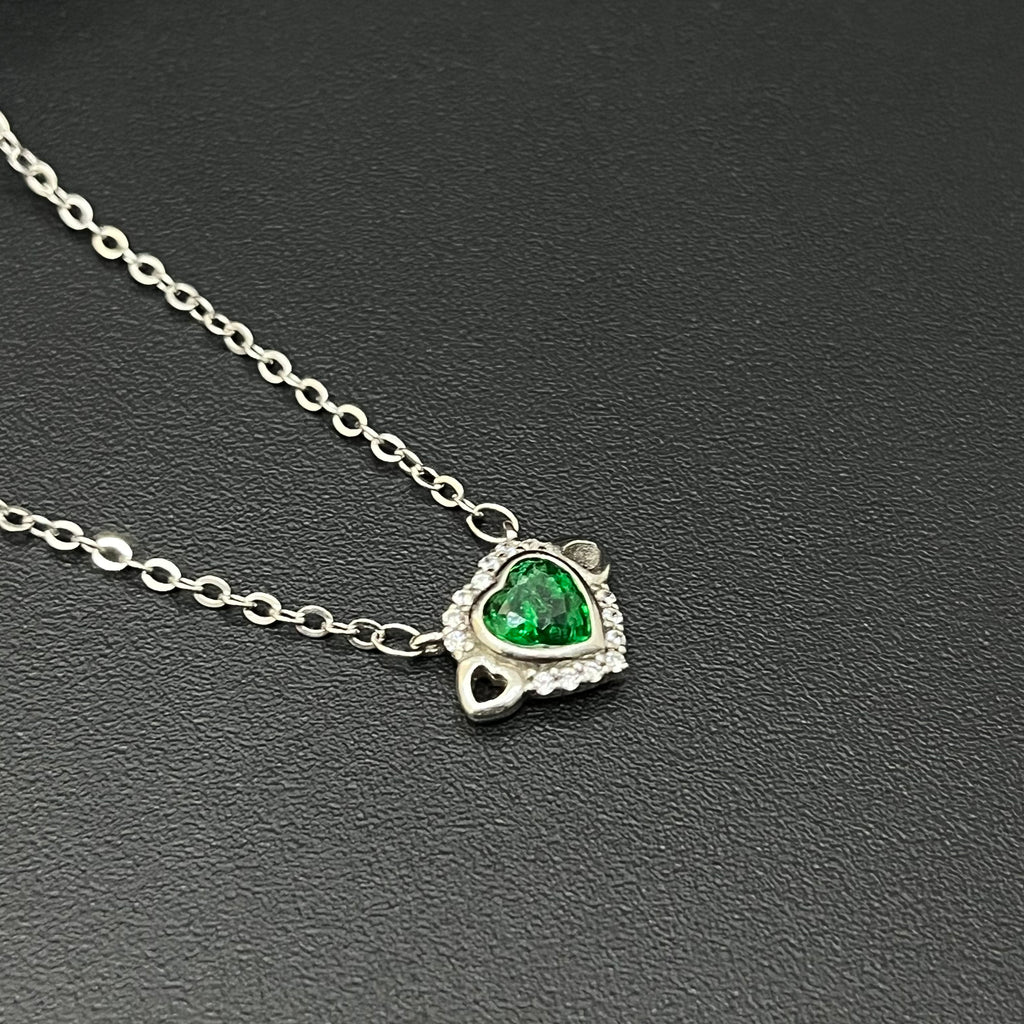 Silver Ladies Chain Heart Green Heartz