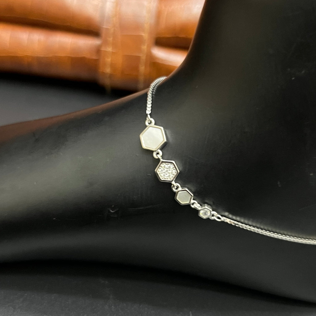 Silver Ladies Anklet Royal Hexagon Charm 925