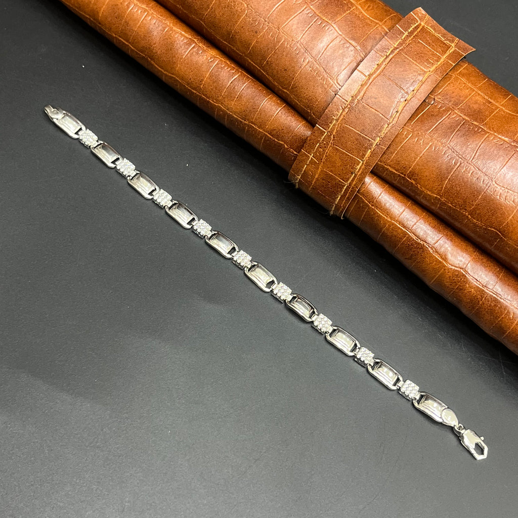 Silver Mens Bracelet Luxe Rectangular Link 925