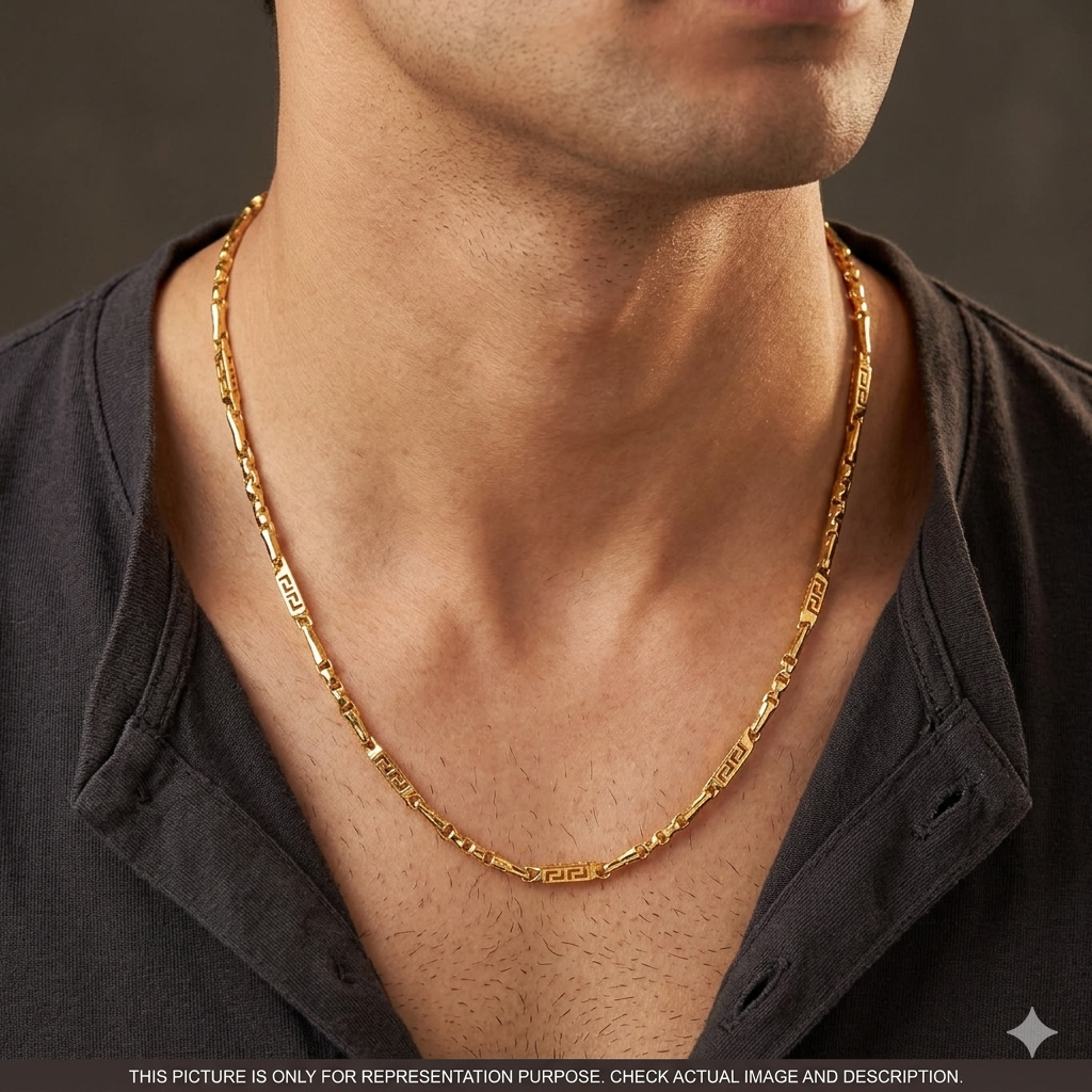 Mens Chain Gold Finished Italian Narrow Stripes 02