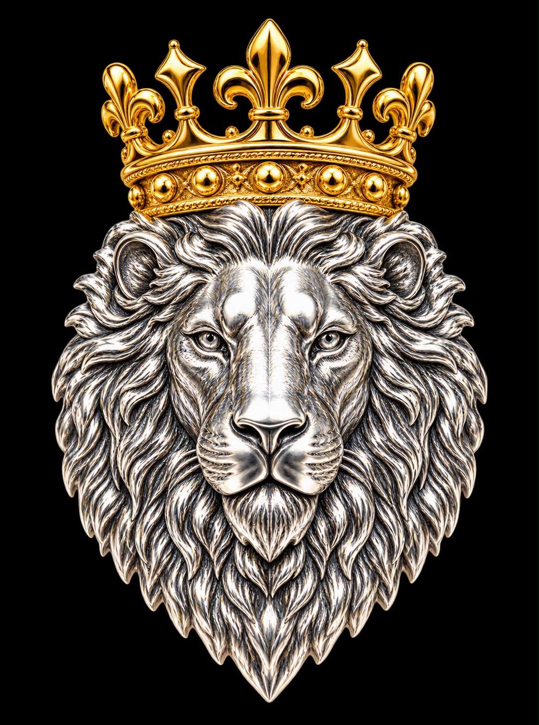 Silver Mens Brooch King’s Crown Lion 925