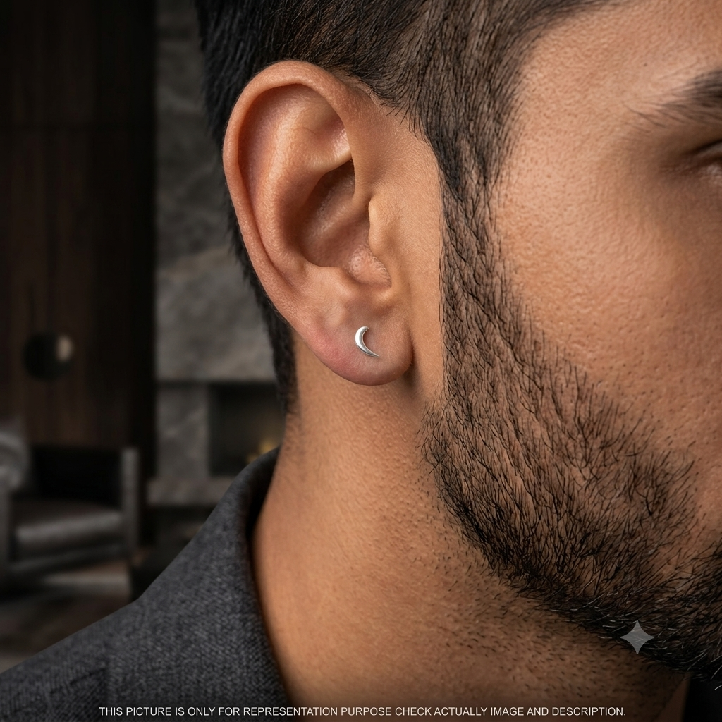 Silver Mens Single Ear Tick Symbol Stud 925