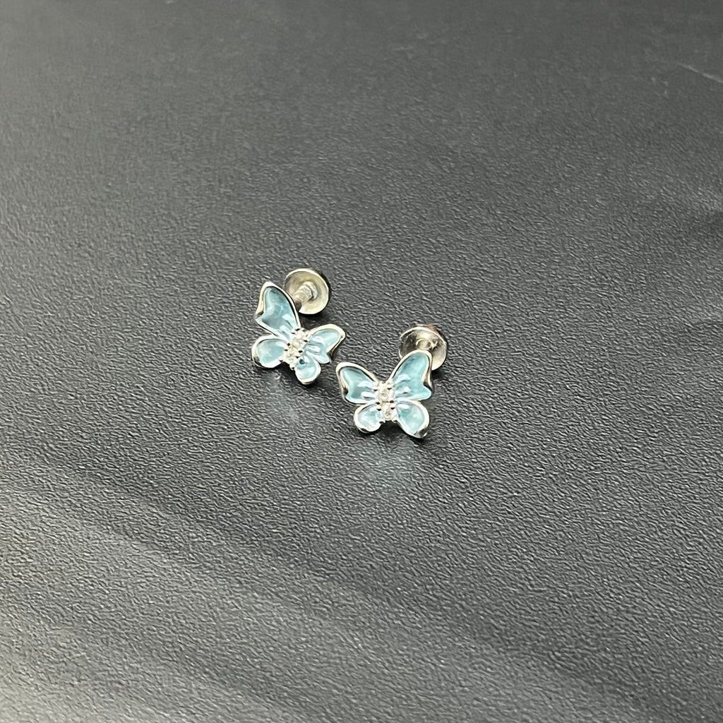 Silver Ladies Stud Butterfly Blue SS 925