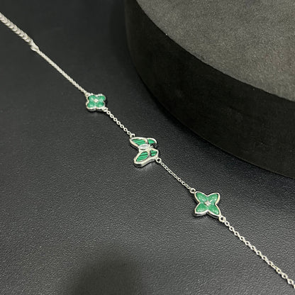 Silver Ladies Bracelet_Green Flower