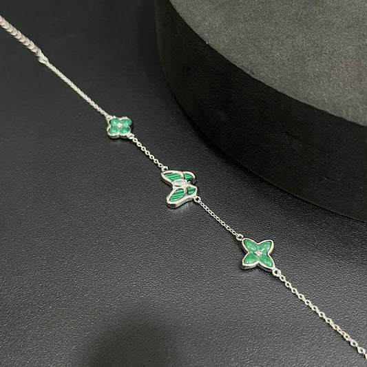 Silver Ladies Bracelet_Green Flower