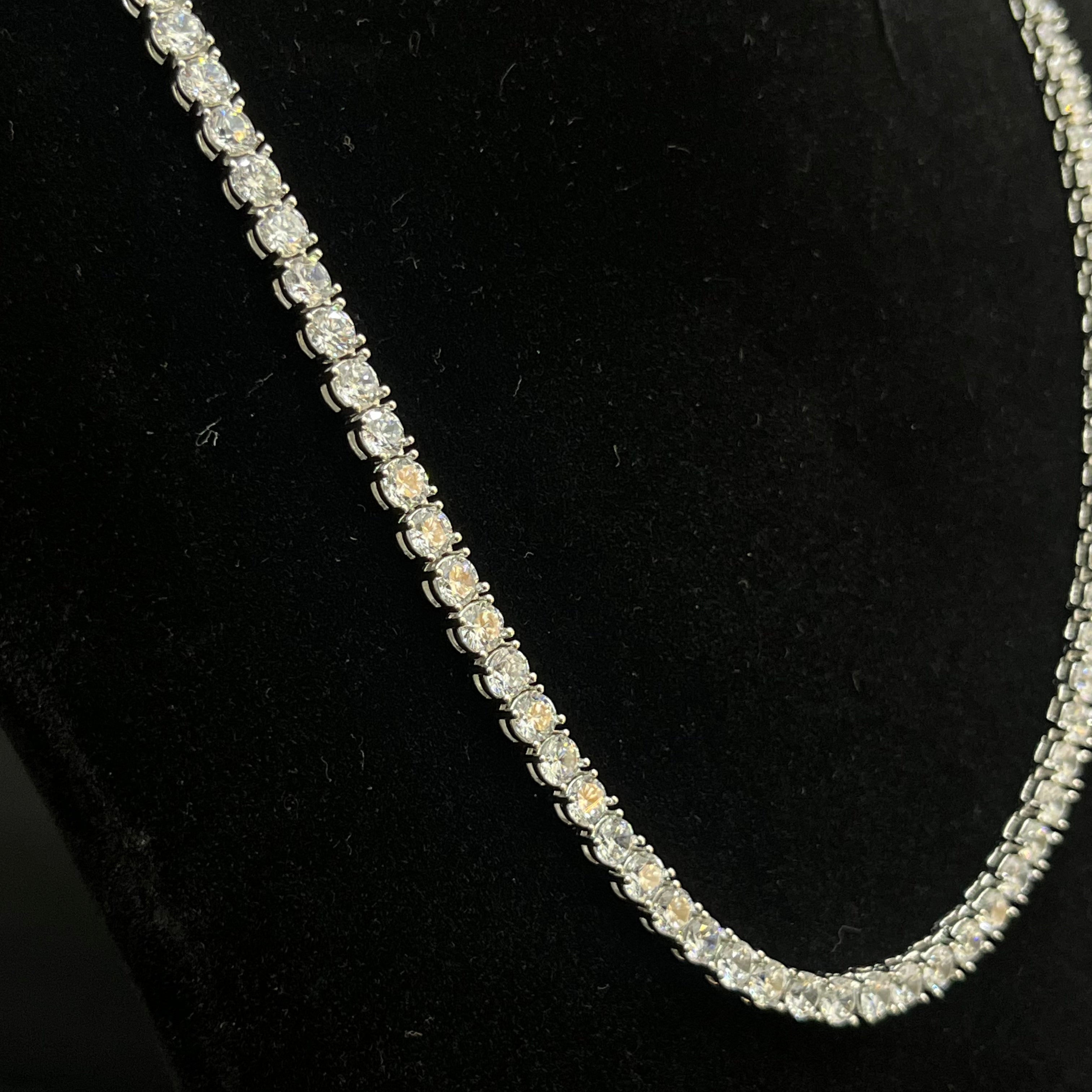 Silver Mens Tennis Chain Elegant Floral Crystal Link M01 925