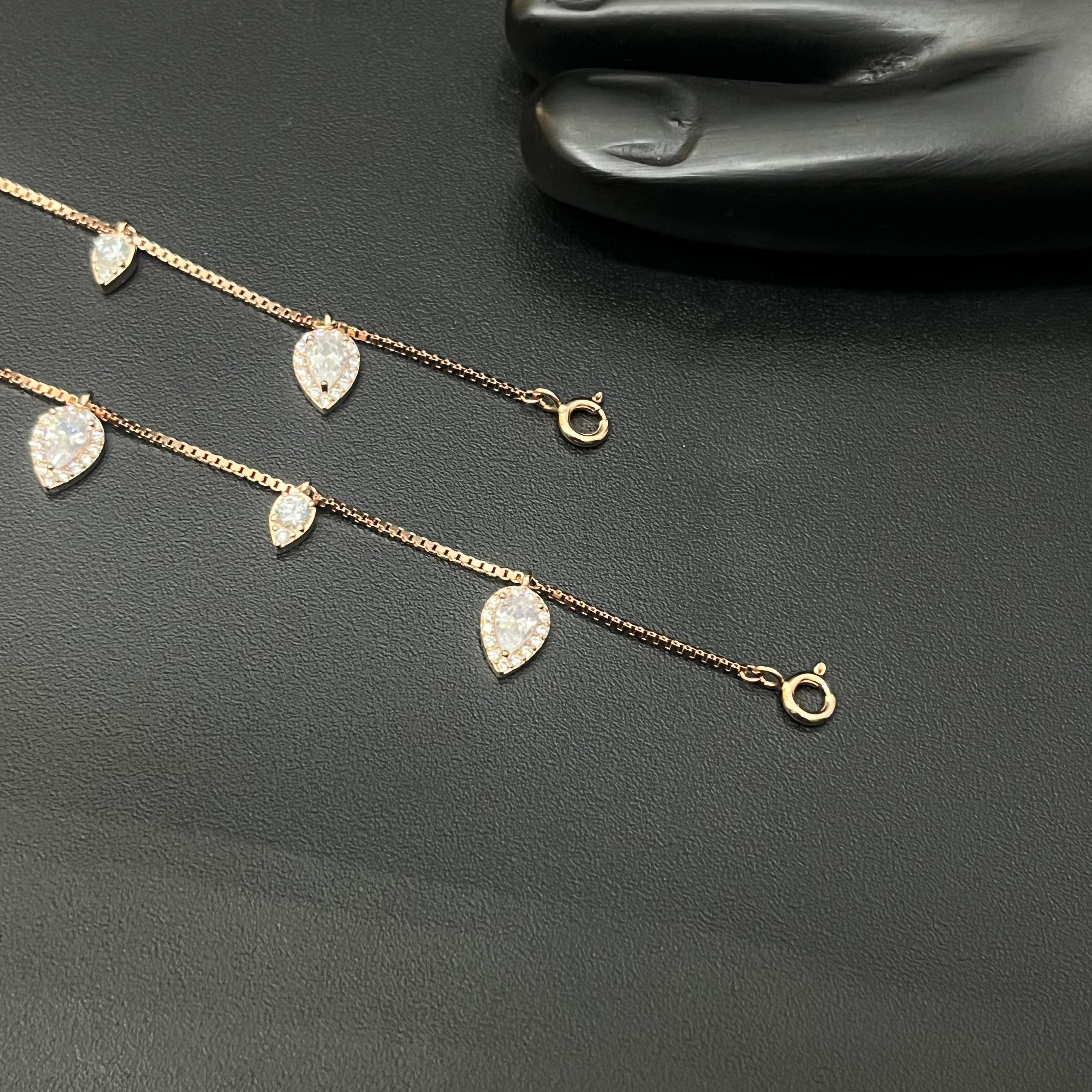 Ladies Silver Anklet  Leaf White Stone Hanging