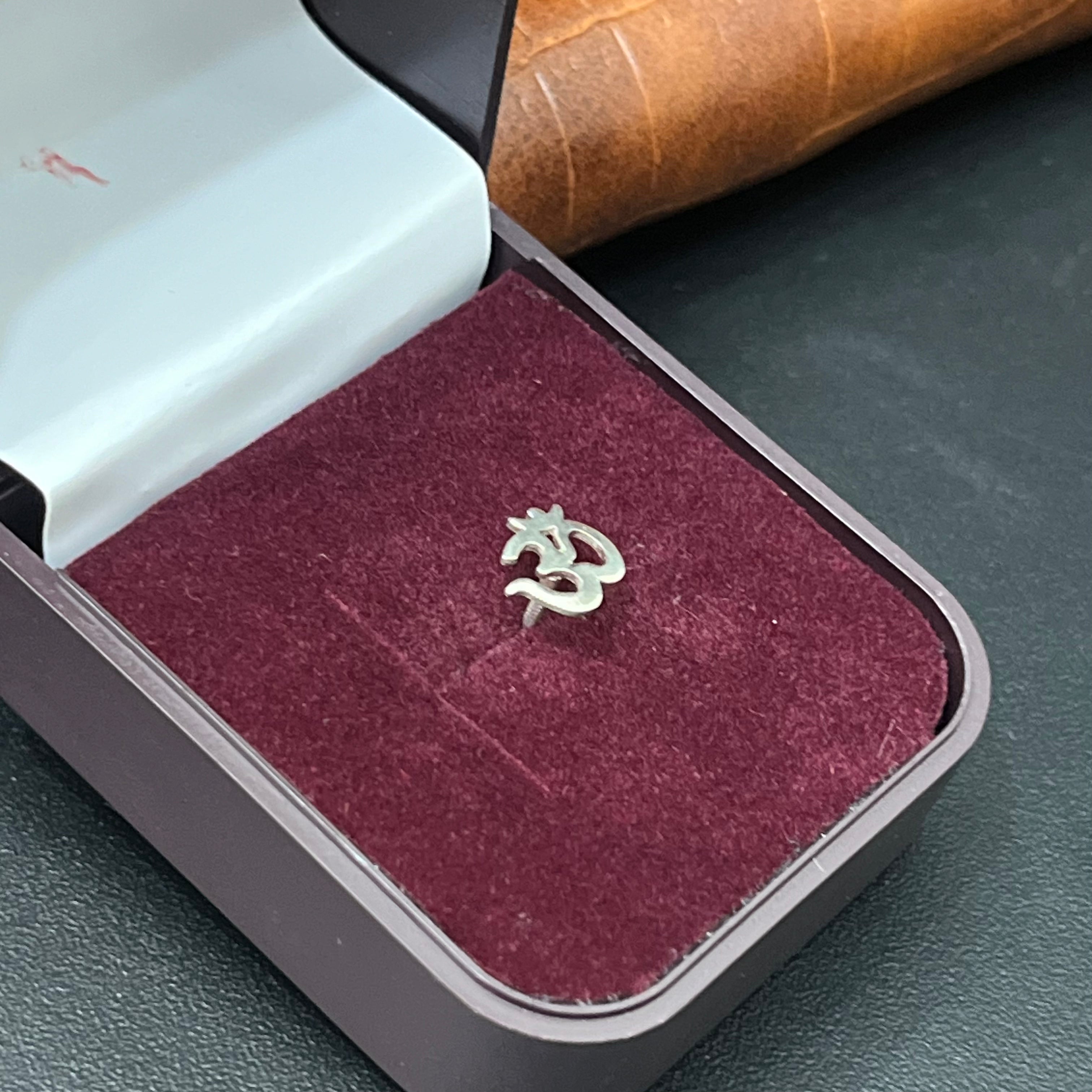 Silver Mens Single Ear Hindi OM Stud