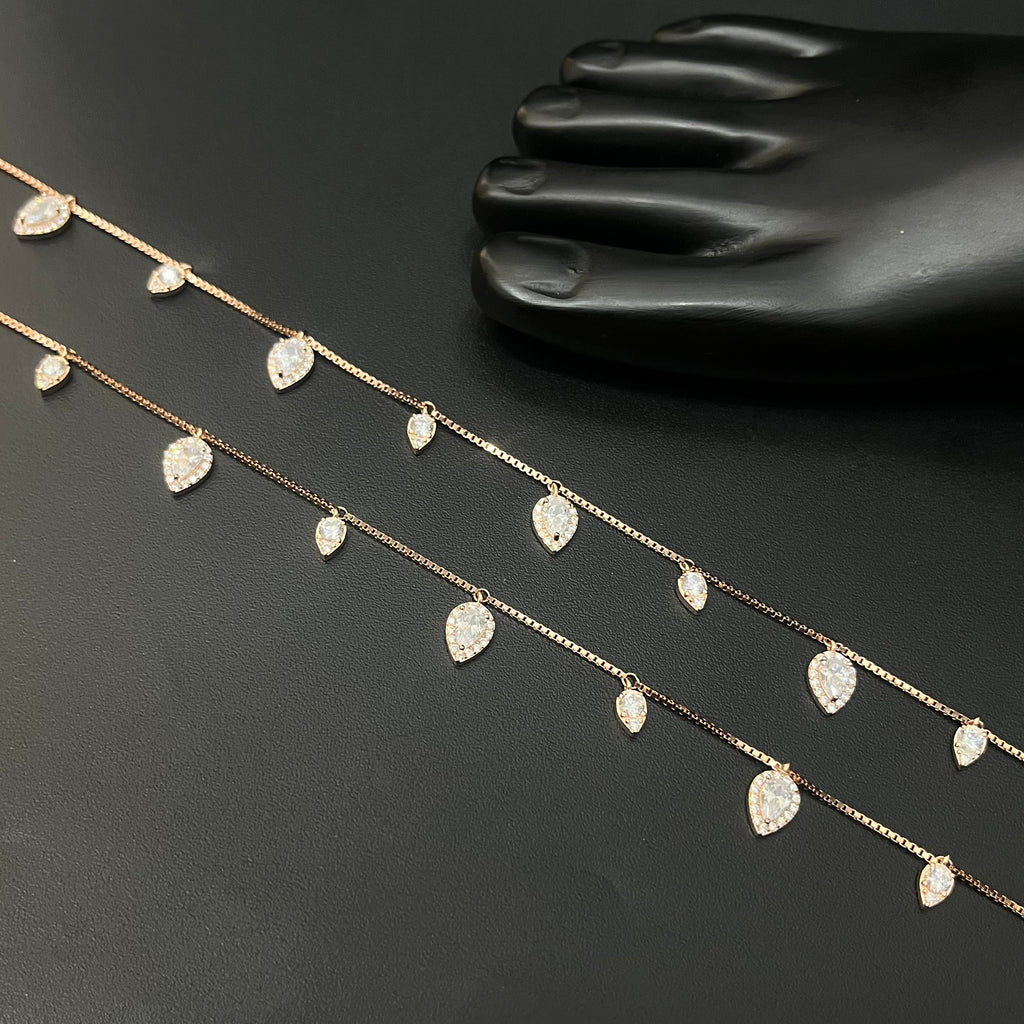 Ladies Silver Anklet  Leaf White Stone Hanging