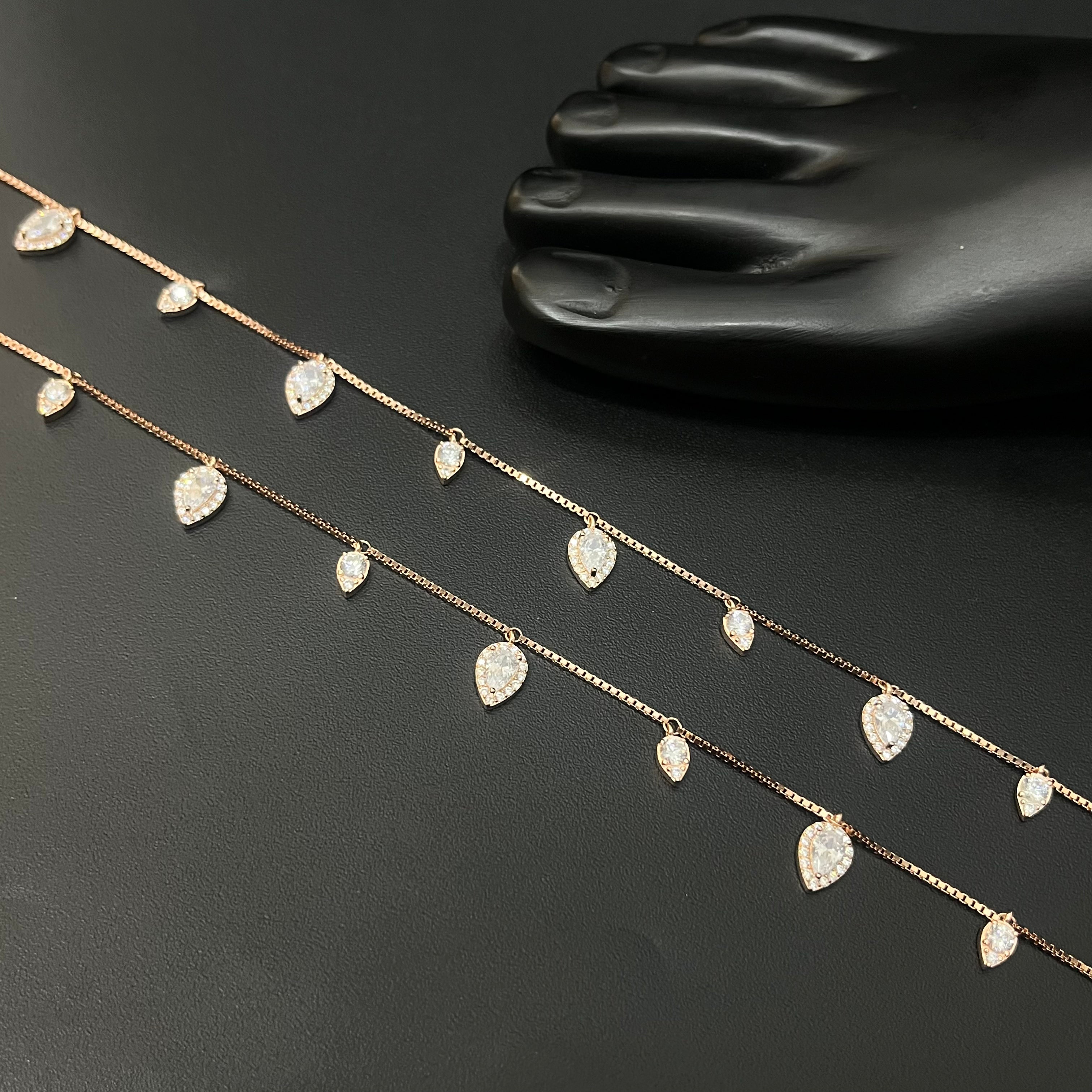 Ladies Silver Anklet  Leaf White Stone Hanging