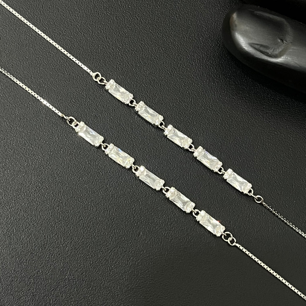 Silver Ladies Anklet Bricks Crystal Rosegold 925