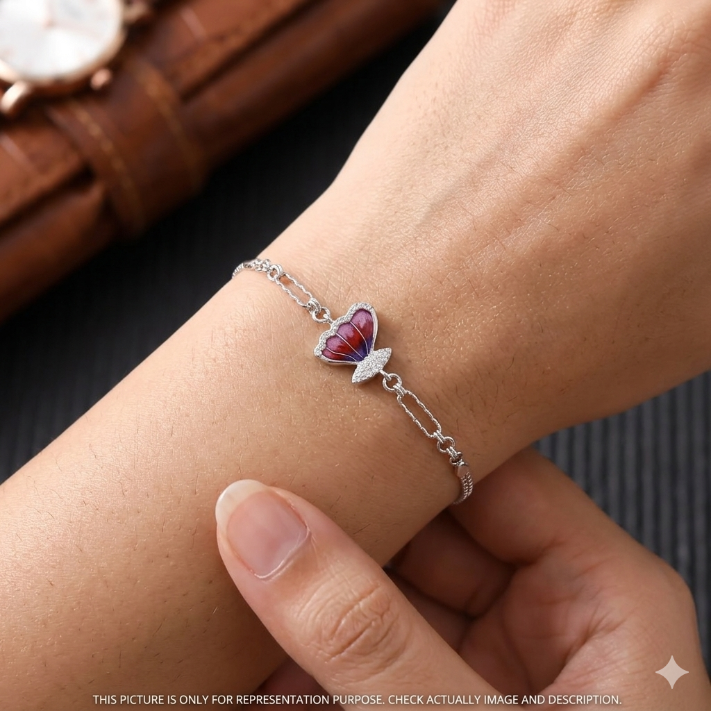 Silver Ladies Bracelet Epoxy Butterfly 925 E03