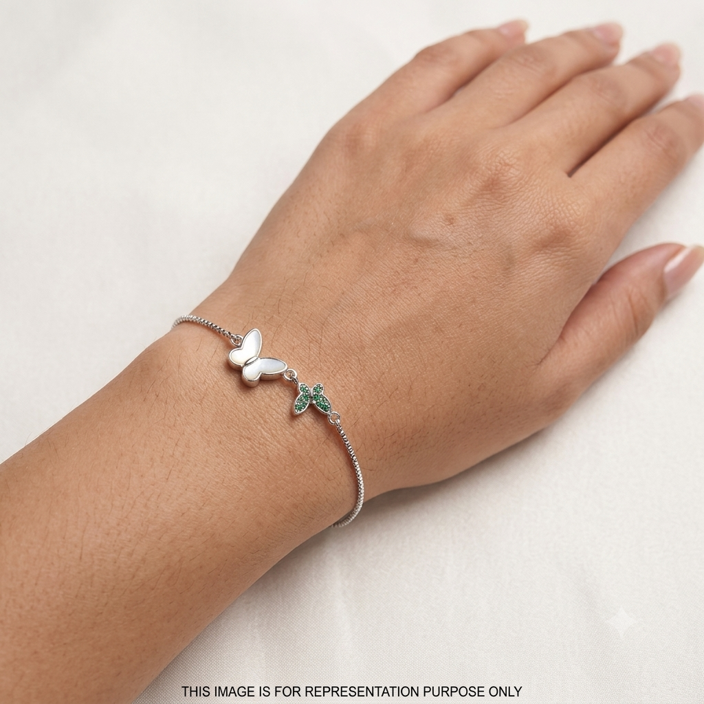 Silver Ladies Bracelet Butterfly Vine Elegance Green 925