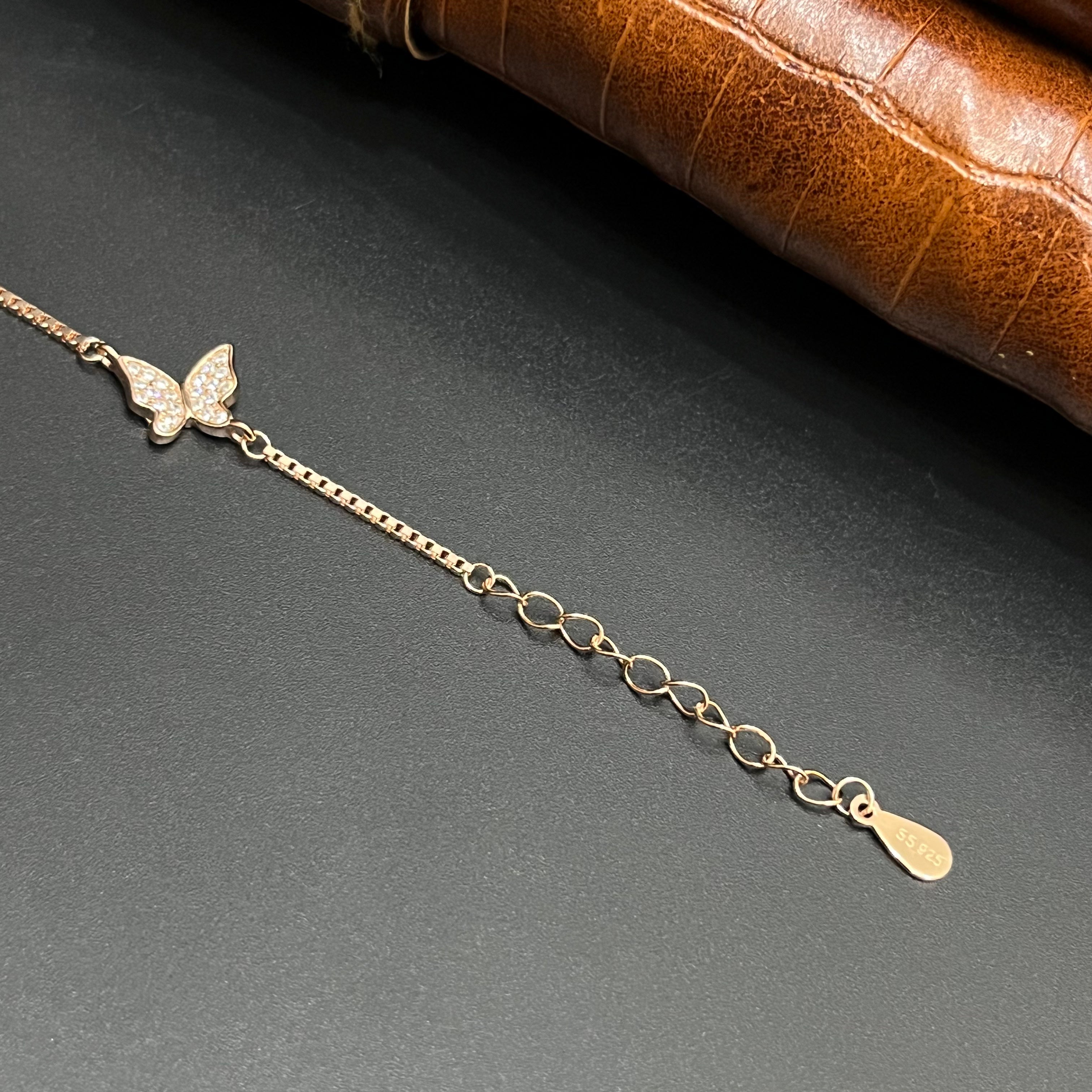 Silver Ladies Bracelet Triple Butterfly Charms Rose Gold 925