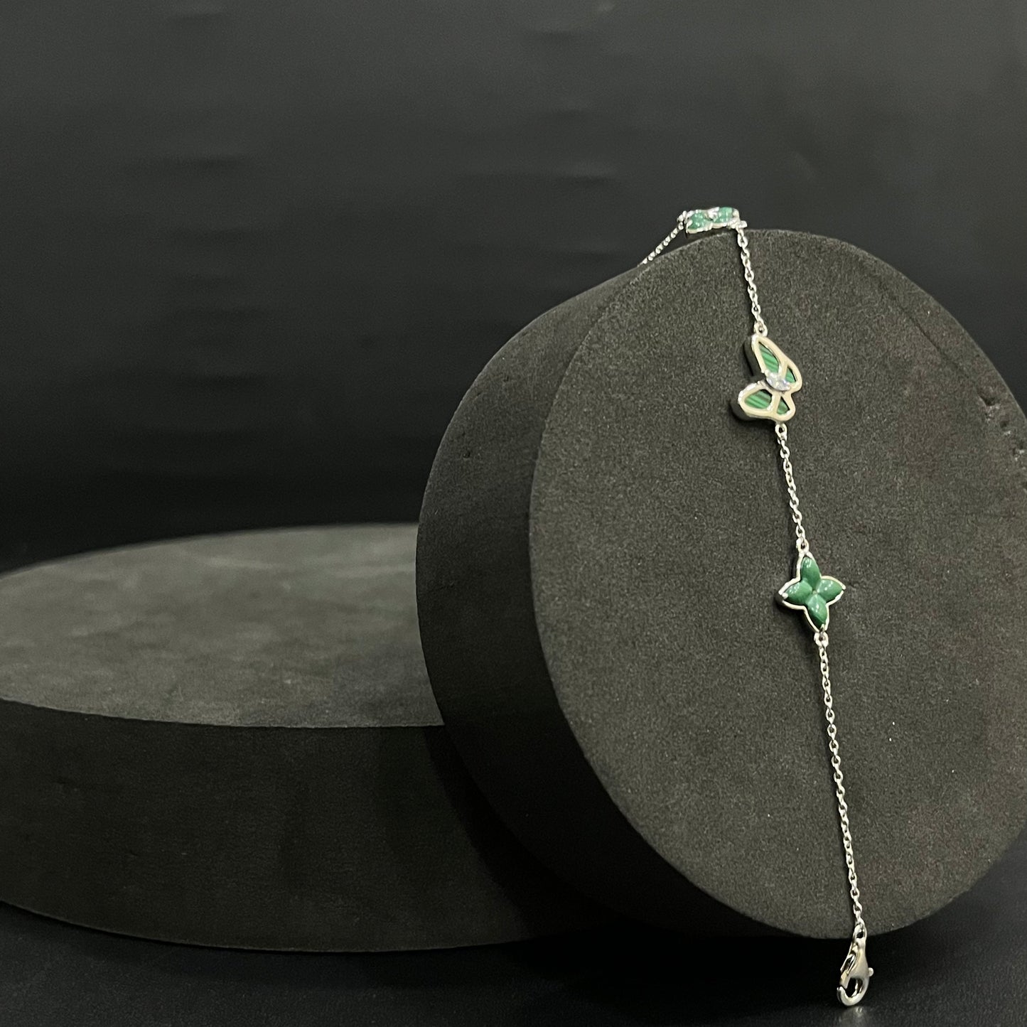 Silver Ladies Bracelet_Green Flower