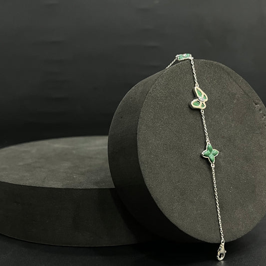 Silver Ladies Bracelet_Green Flower