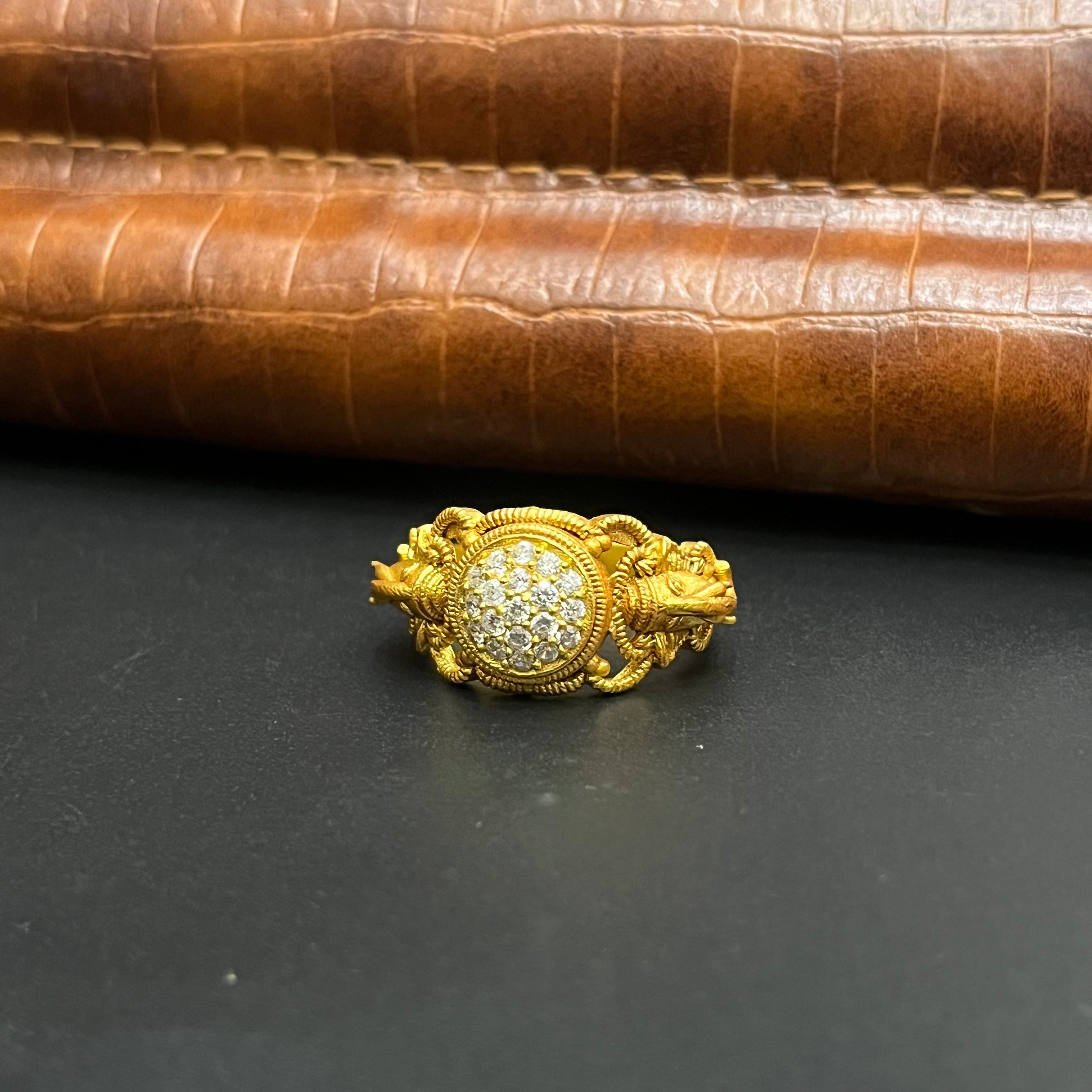 Silver Mens Ring Traditional Antique Emerald White Ganesha Art Gold Finish M01 925
