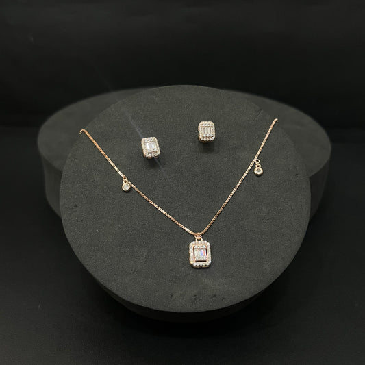 Silver Ladies Pendant Chain & Stud Set AD Box Rosegold