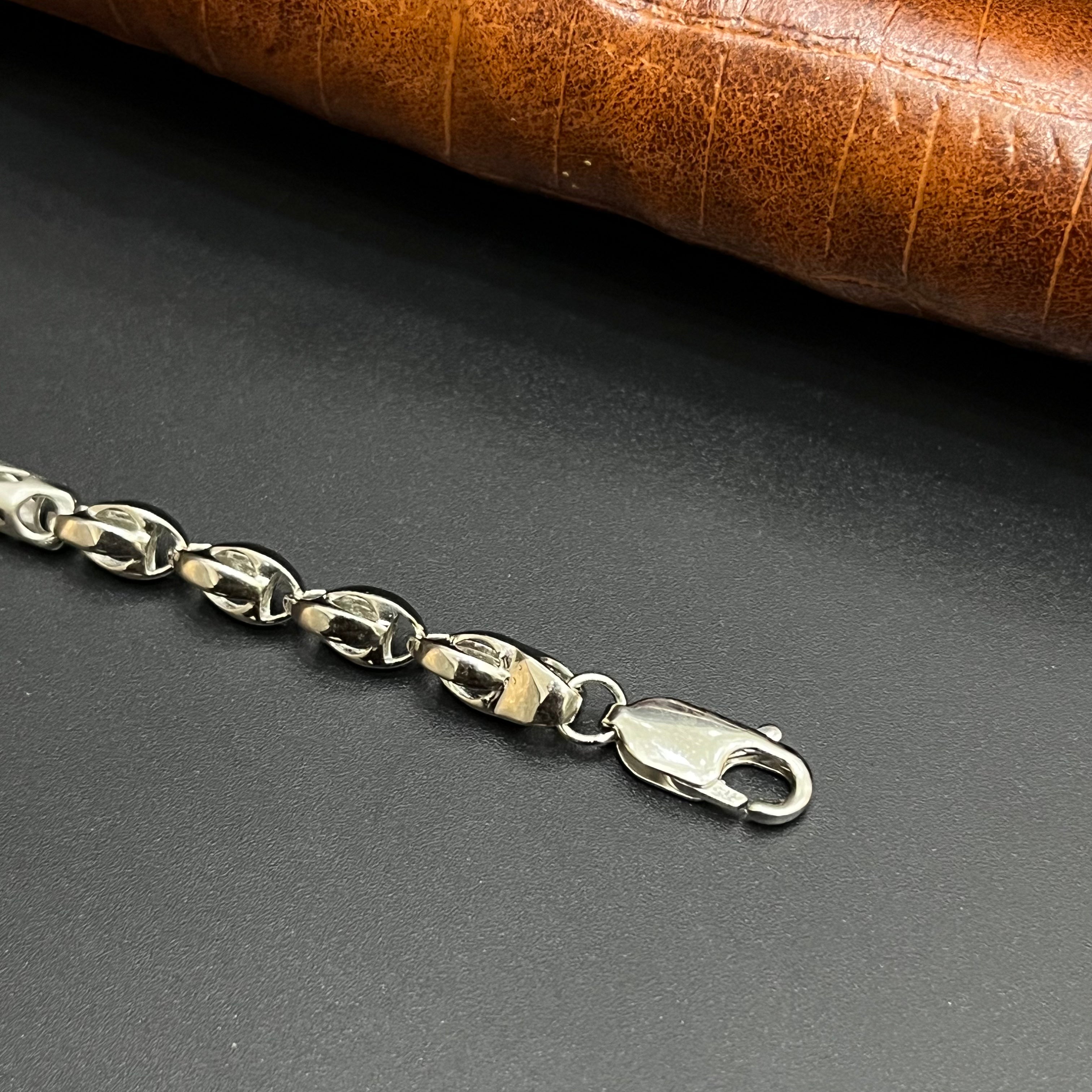 Silver Mens Bracelet Signature Oval Link Lock Mat Finish 925