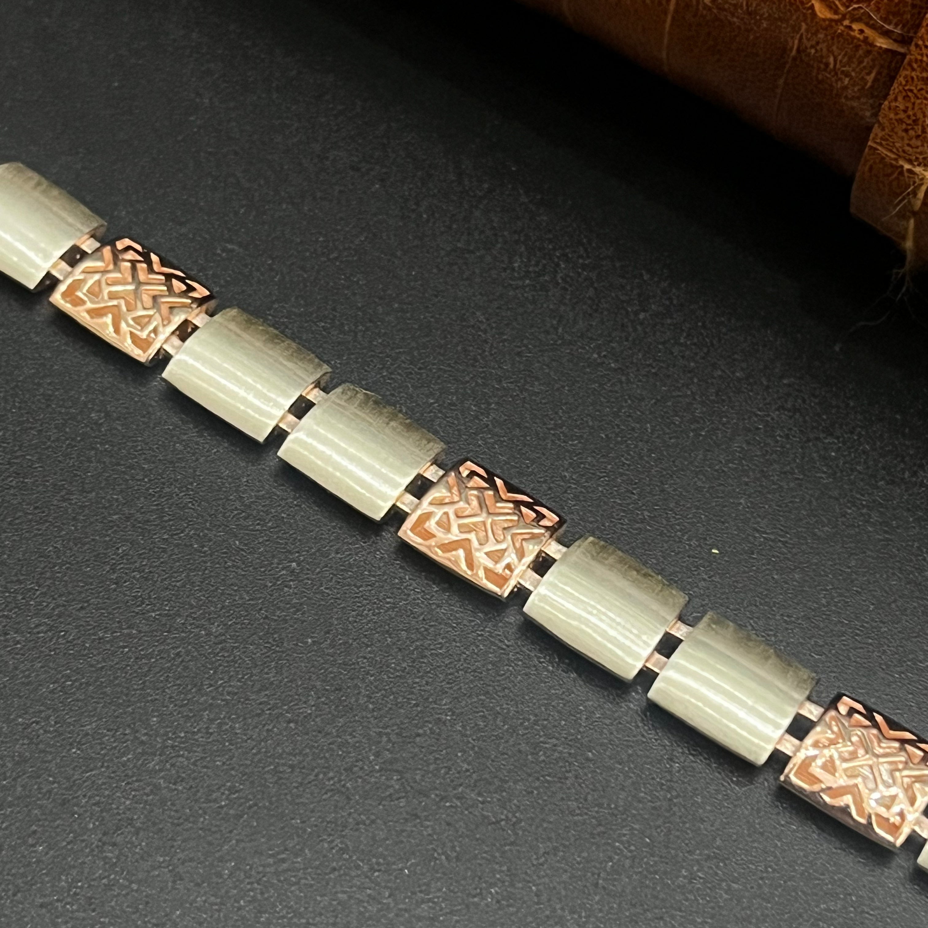 Silver Mens Bracelet Floral Pattern Luxe Rose Gold 925