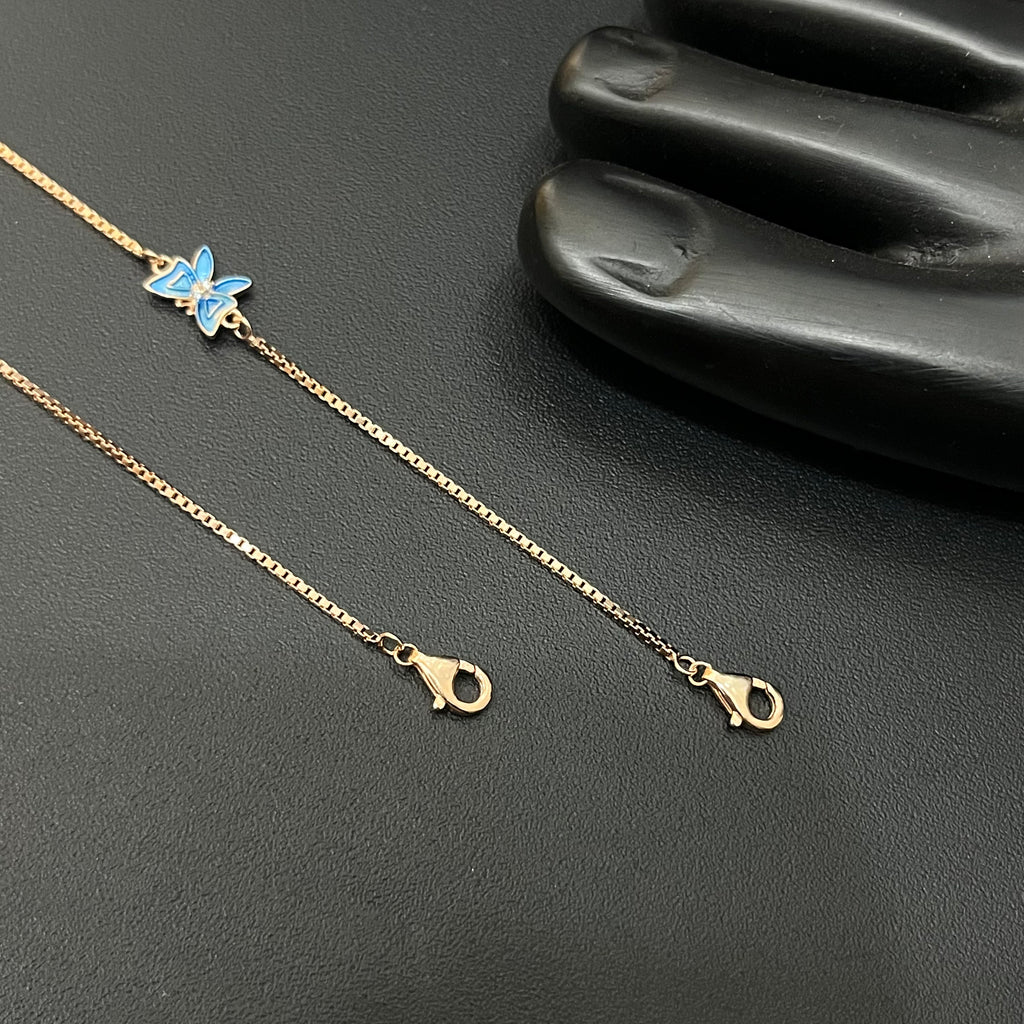 Silver Ladies Anklet Blue Butterfly