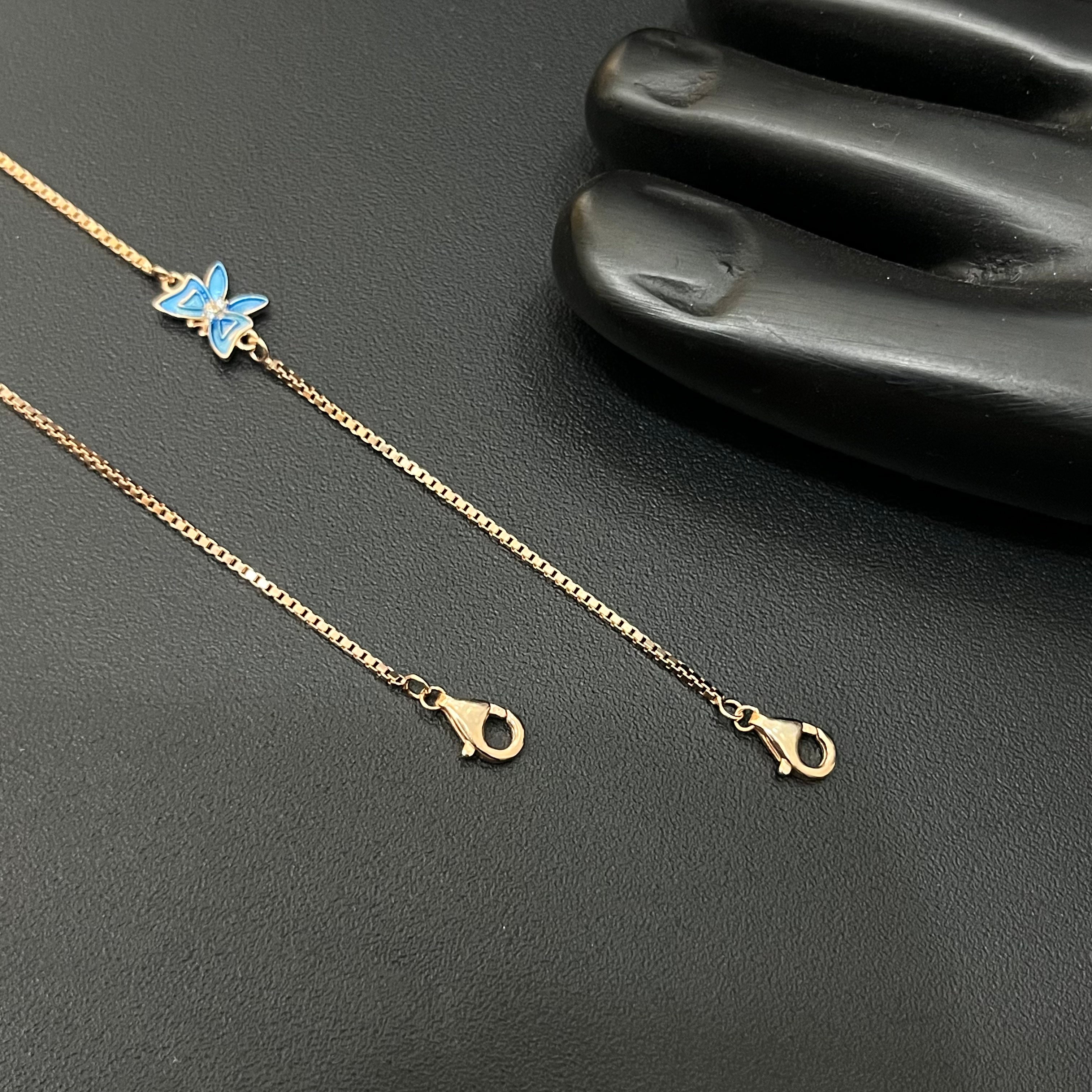 Silver Ladies Anklet Blue Butterfly