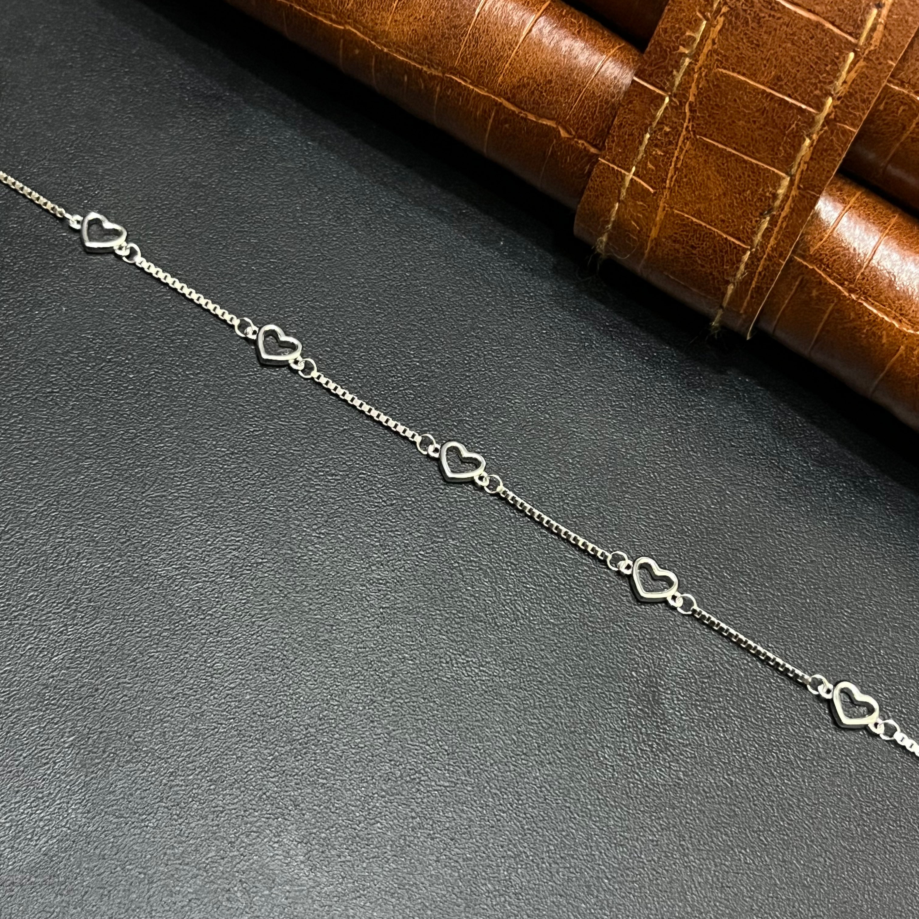 Silver Ladies Bracelet Five Heart Shape 925