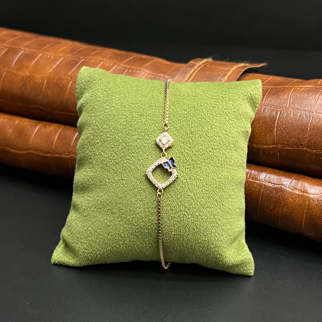Silver Ladies Bracelet Royal Butterfly Square Charm Rose Gold 925
