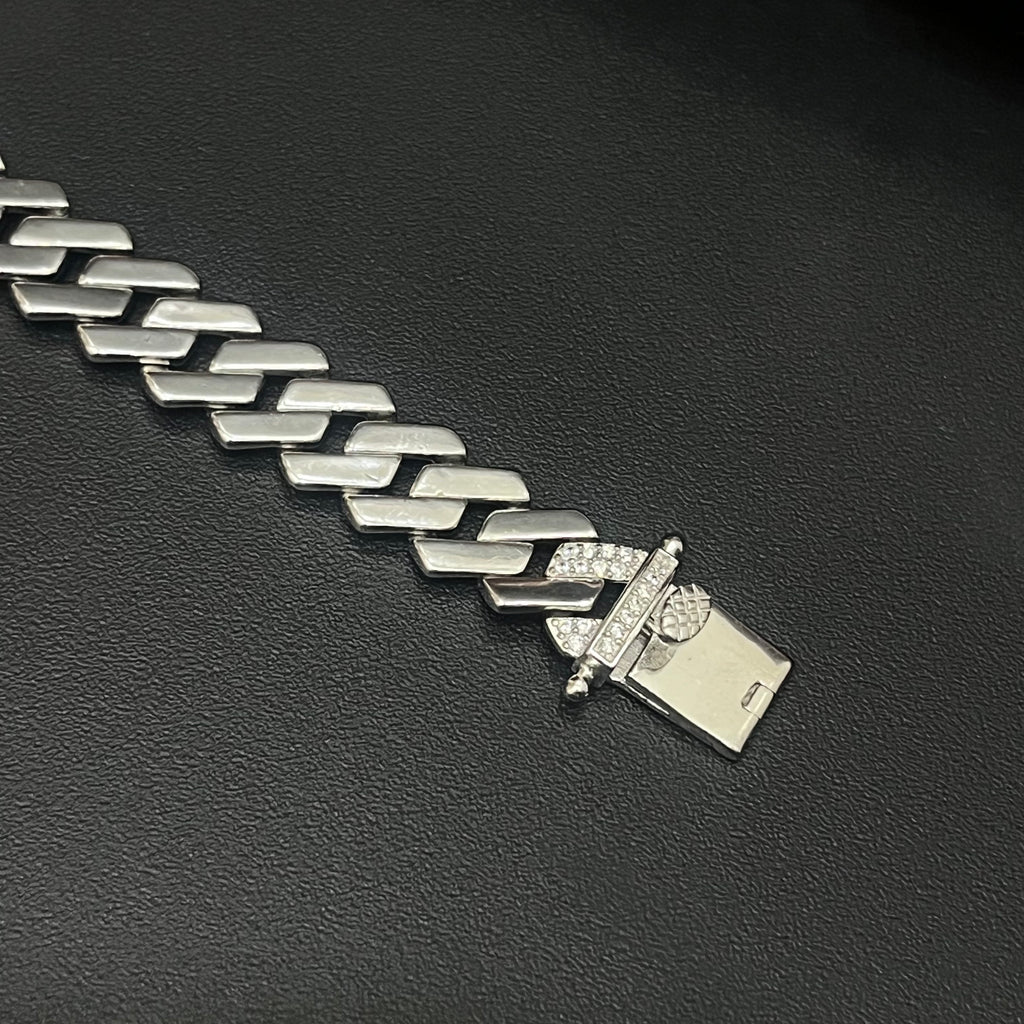 Silver Jaguar Mens Cuban Bracelet 925