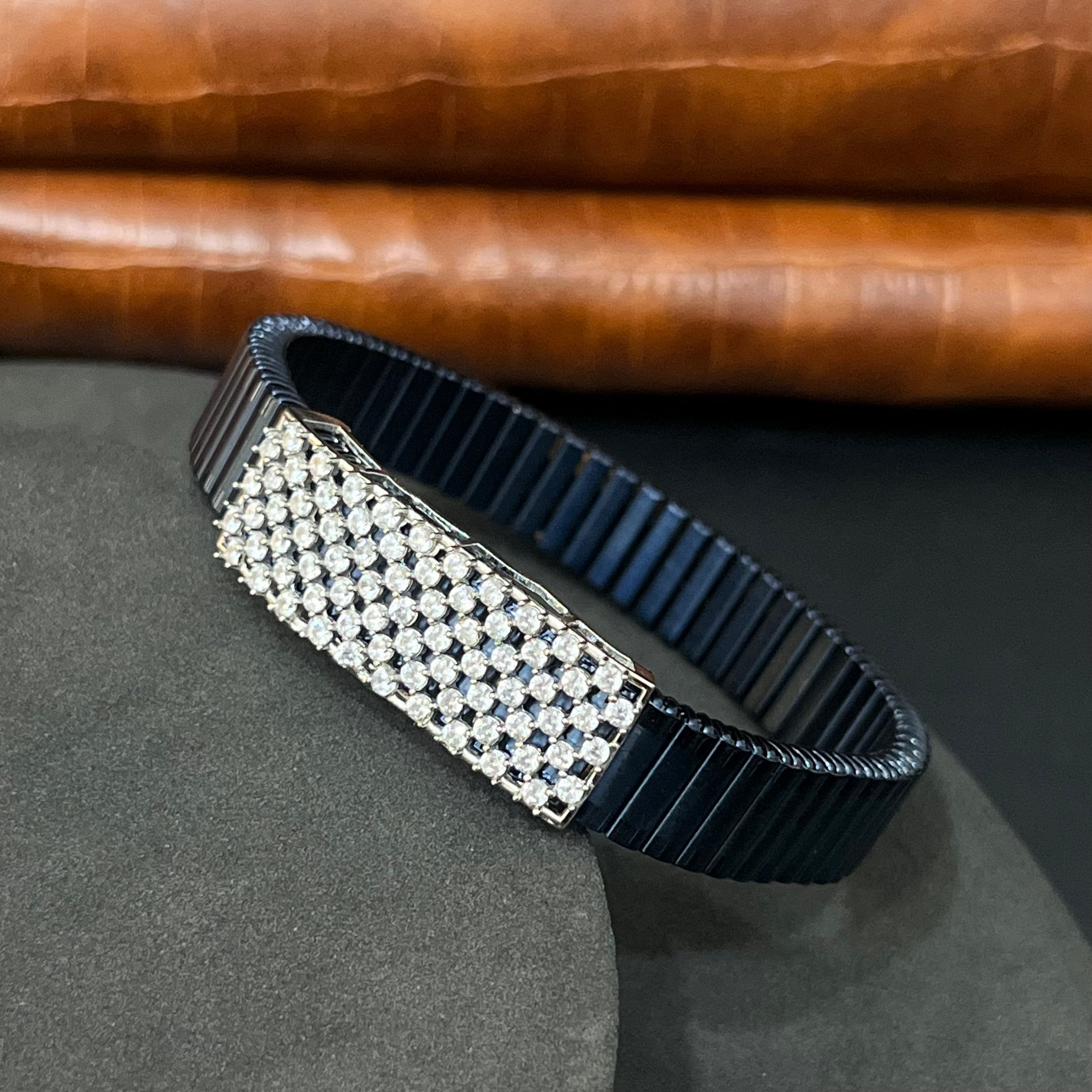 Silver Mens Flexible Barcelet Blue Band checkers 925