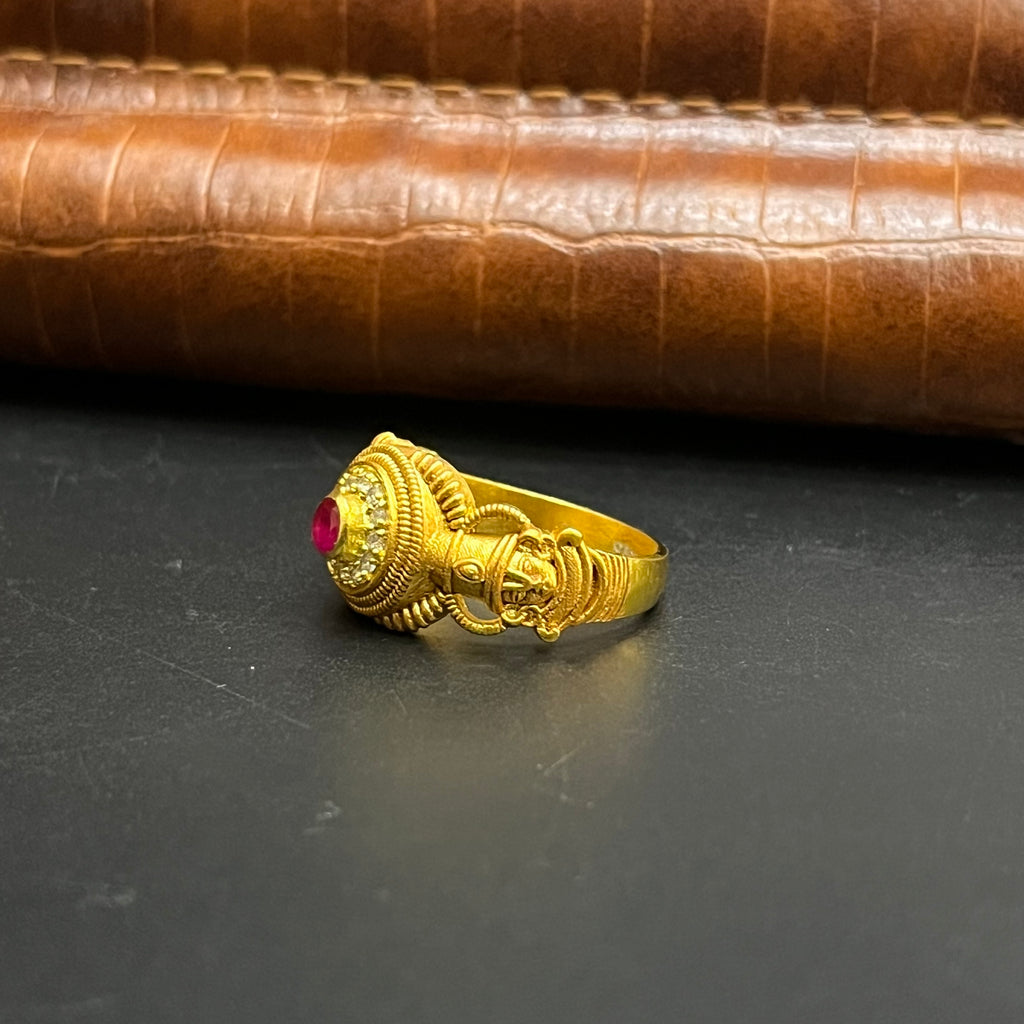 Silver Mens Ring Traditional Antique Green Emerald Red Perumal Art Gold Finish M02 925