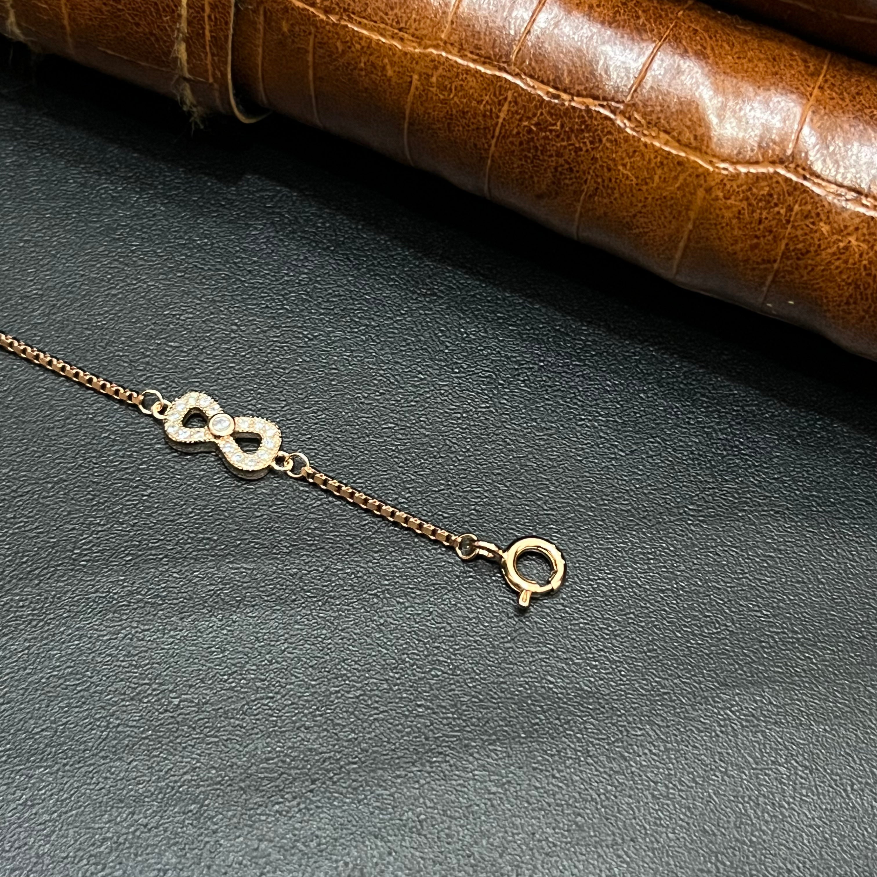 Silver Ladies Bracelet Triple Infinity Green Stone Rose Gold 925