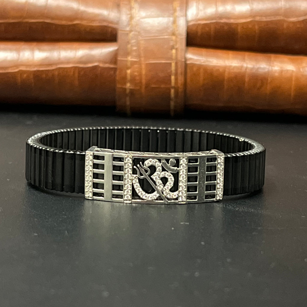 Silver Mens Flexible Bracelet Shiv om Trishul 925